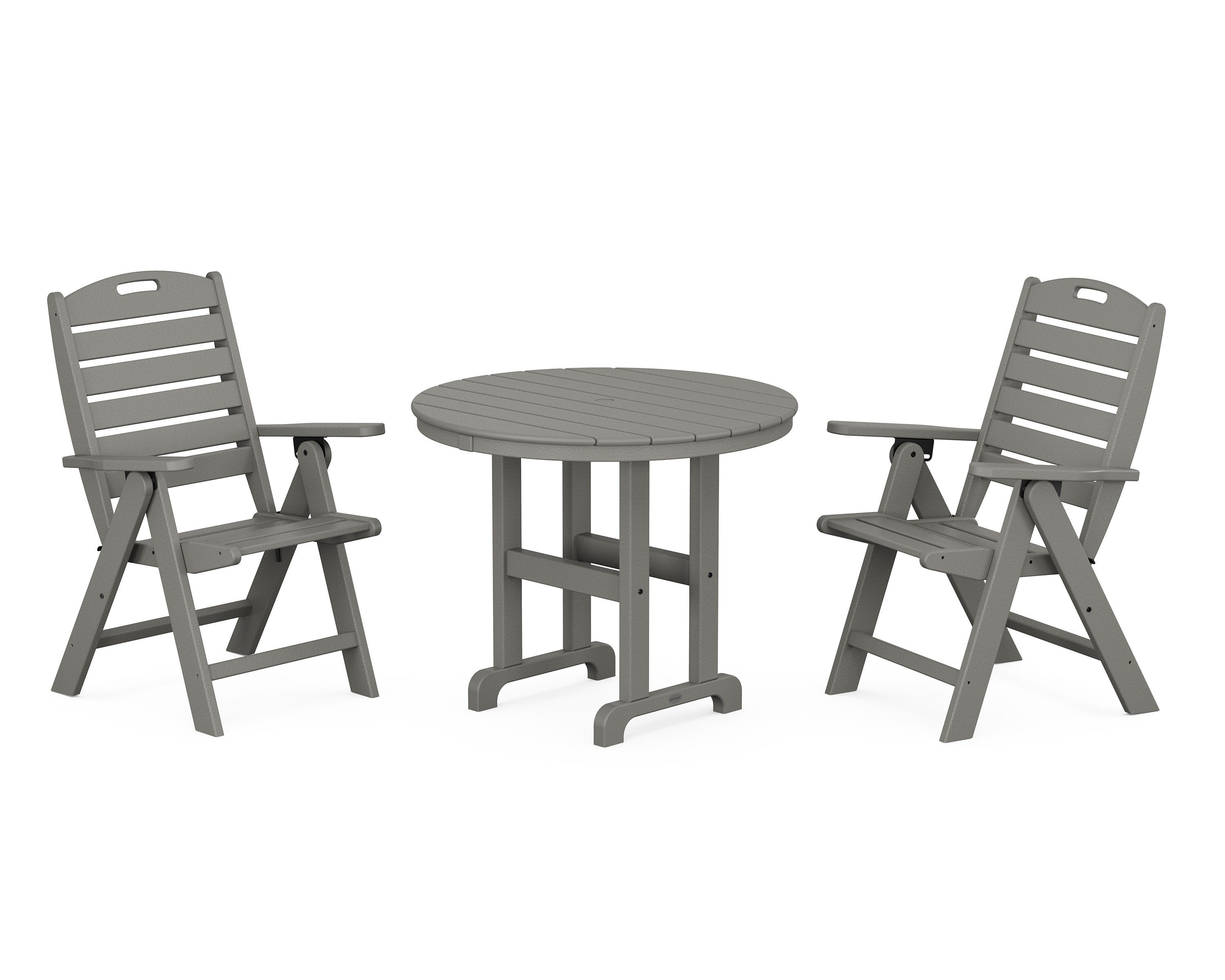 Nautical Folding Highback Chair 3-Piece Round Dining Set in Slate Grey