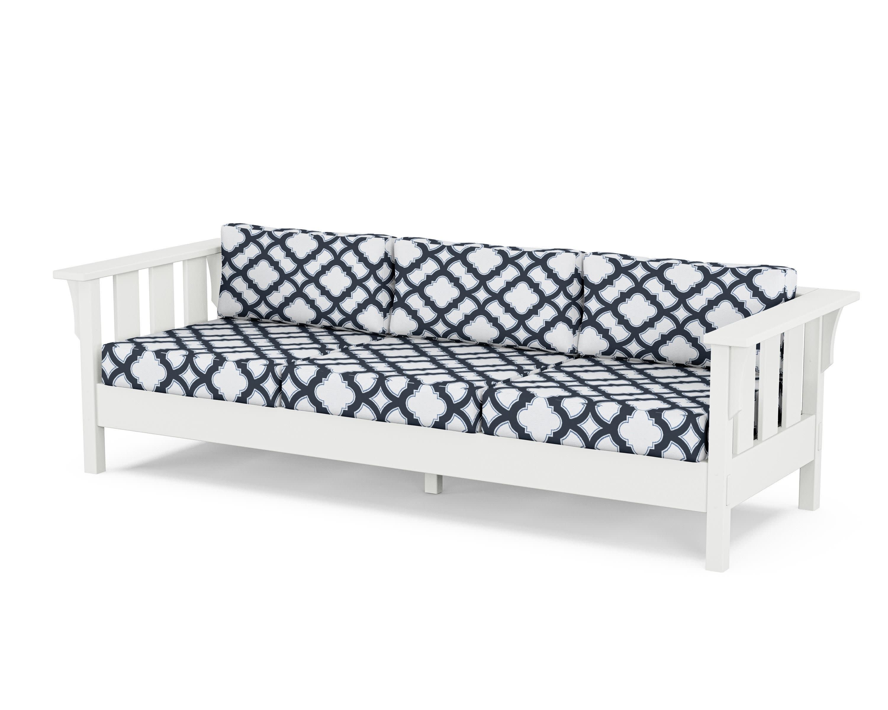 Acadia Deep Seating Sofa in White / Trellis Marine Indigo