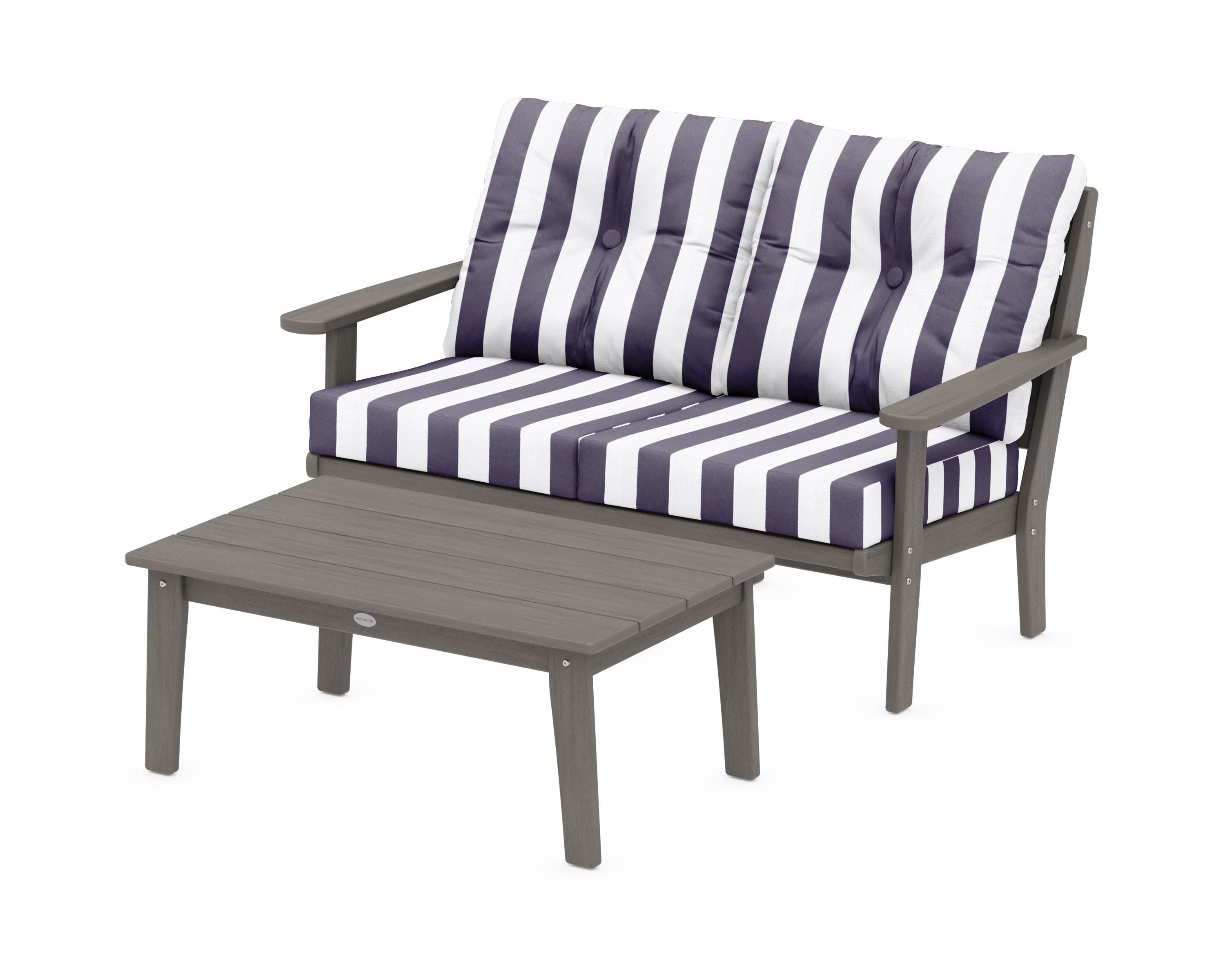 Lakeside 2-Piece Lounge Loveseat Set in Driftwood / Cabana Stripe Navy