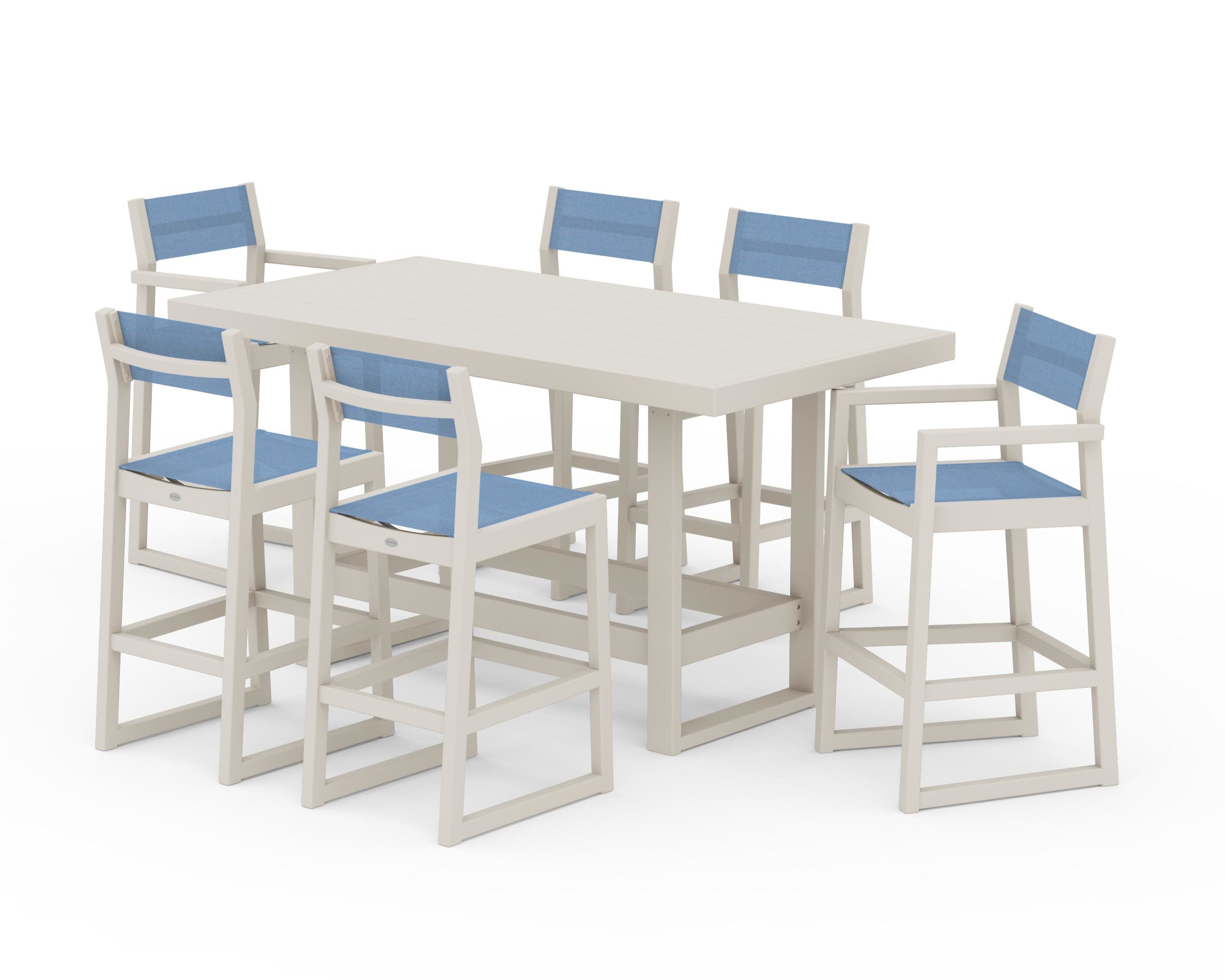 EDGE Sling 7-Piece Bar Table Set in Sand / Poolside Sling