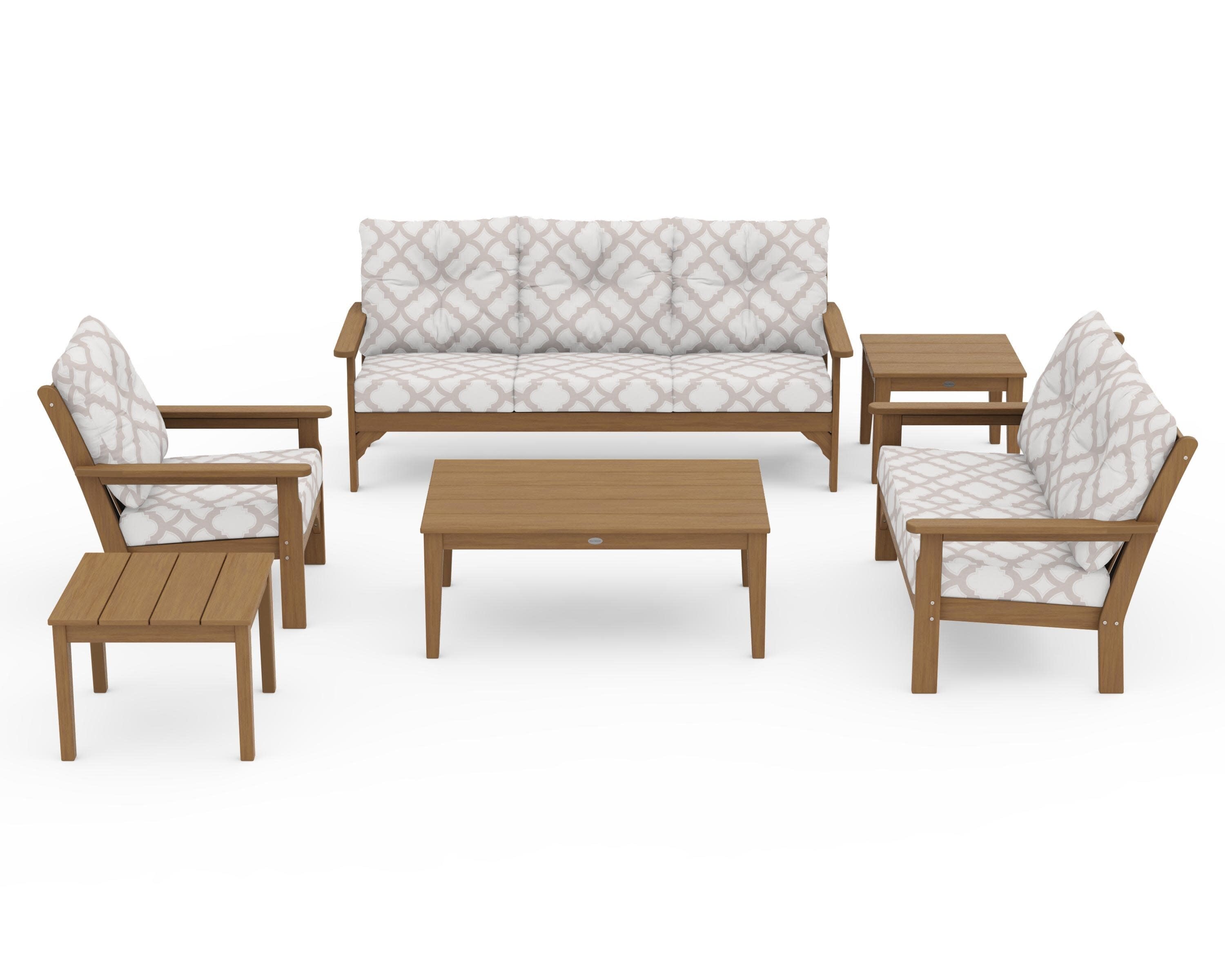 Vineyard 6-Piece Deep Seating Set in Natural / Trellis Dune Burlap