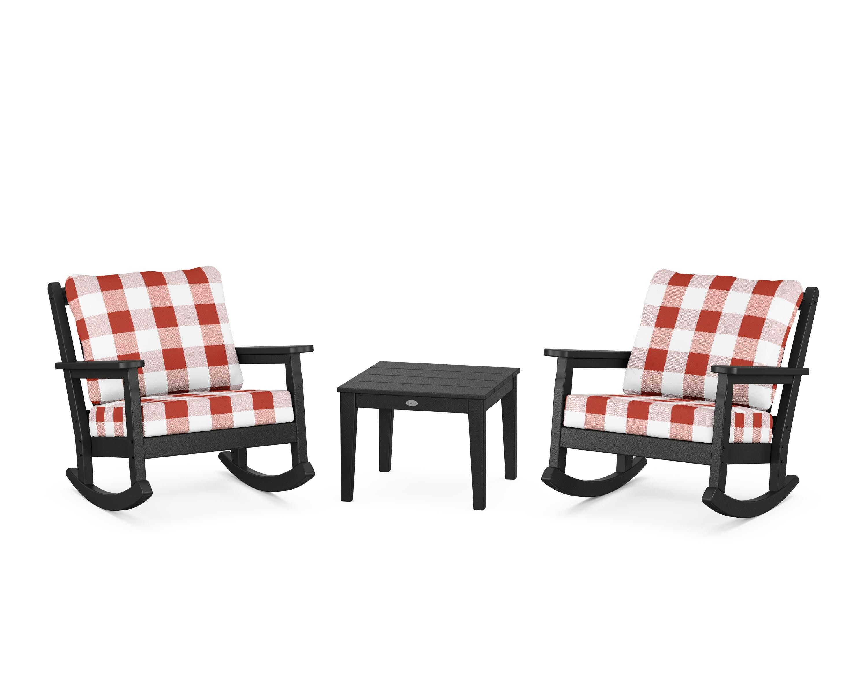 Chippendale 3-Piece Deep Seating Rocker Set in Black / Buffalo Plaid Crimson