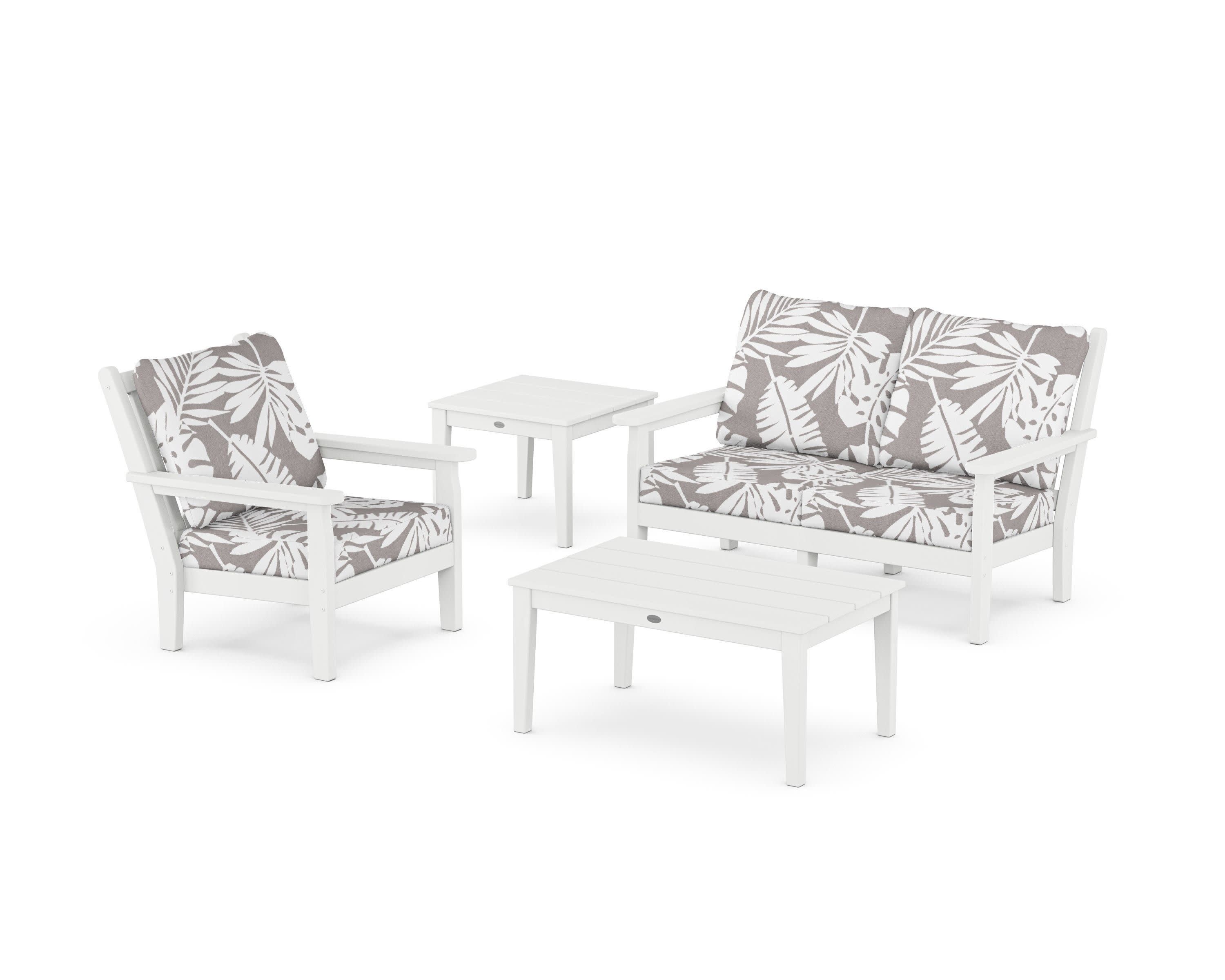 Chippendale 4-Piece Deep Seating Set in White / Leaf Grey Mist