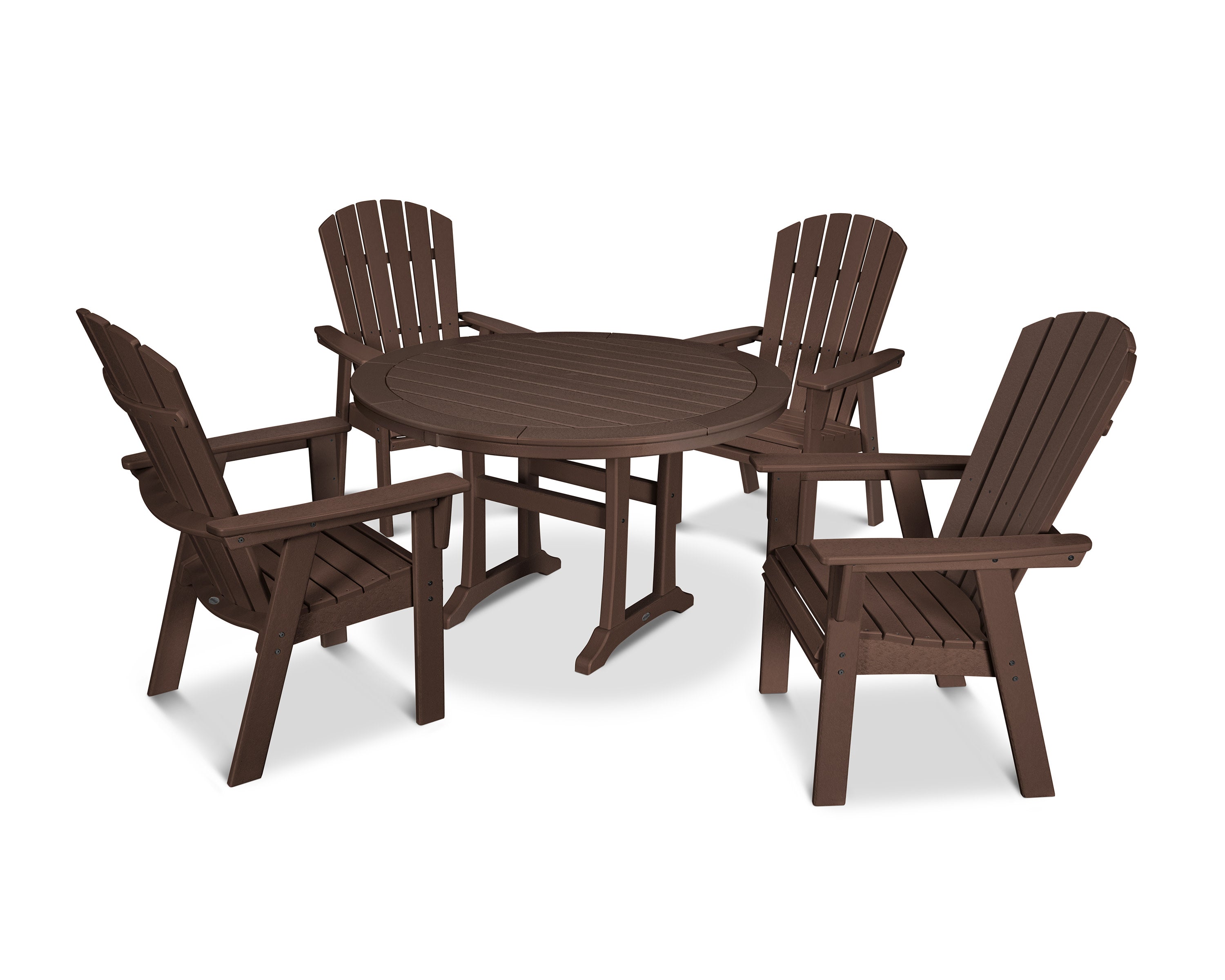 Nautical Curveback Adirondack 5-Piece Round Dining Set with Trestle Legs in Mahogany