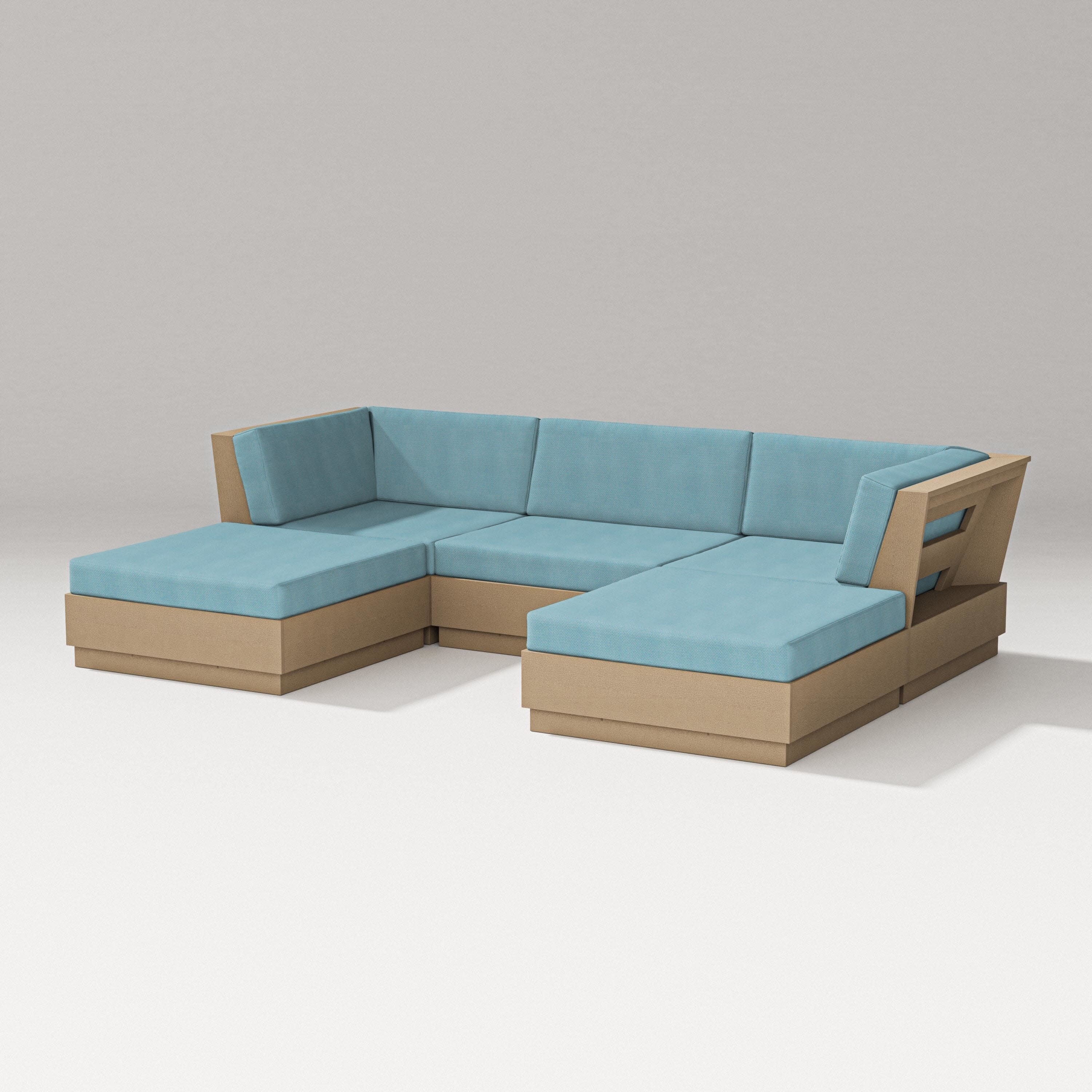 Elevate Double Chaise Sectional in Vintage Sahara / Lattice Sky Blue