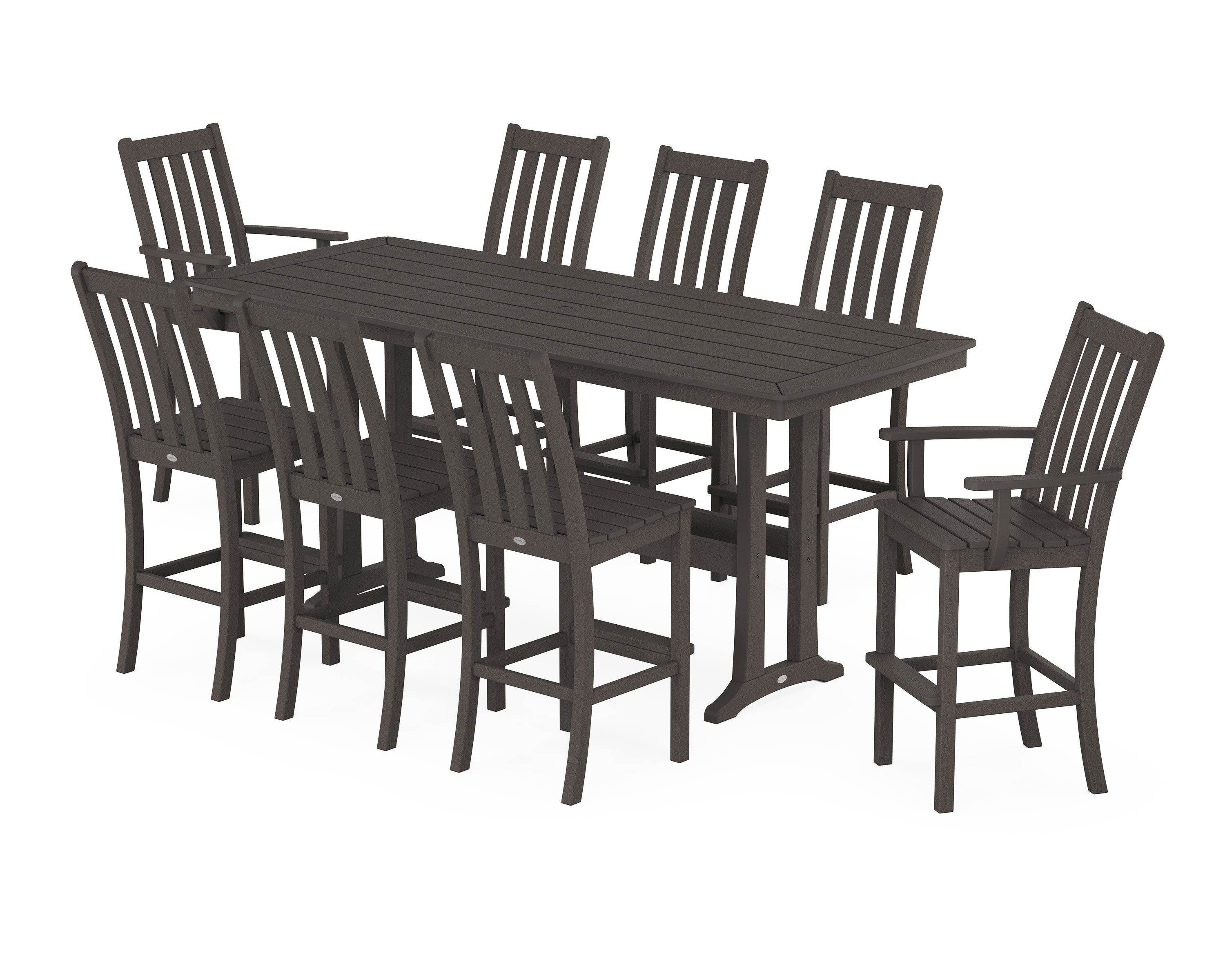 Vineyard 9-Piece Bar Set with Trestle Legs in Vintage Coffee
