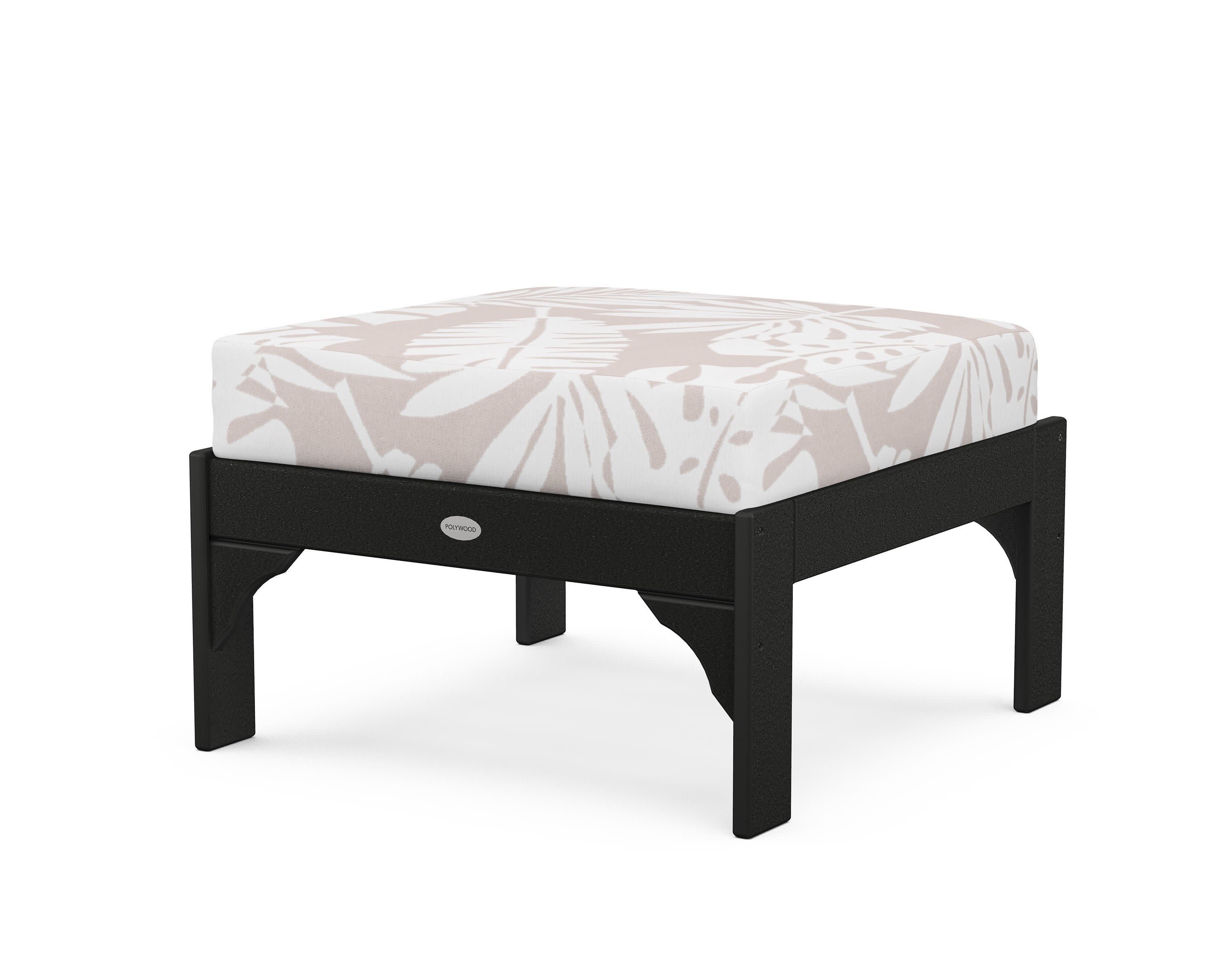Vineyard Deep Seating Ottoman in Black / Leaf Dune Burlap