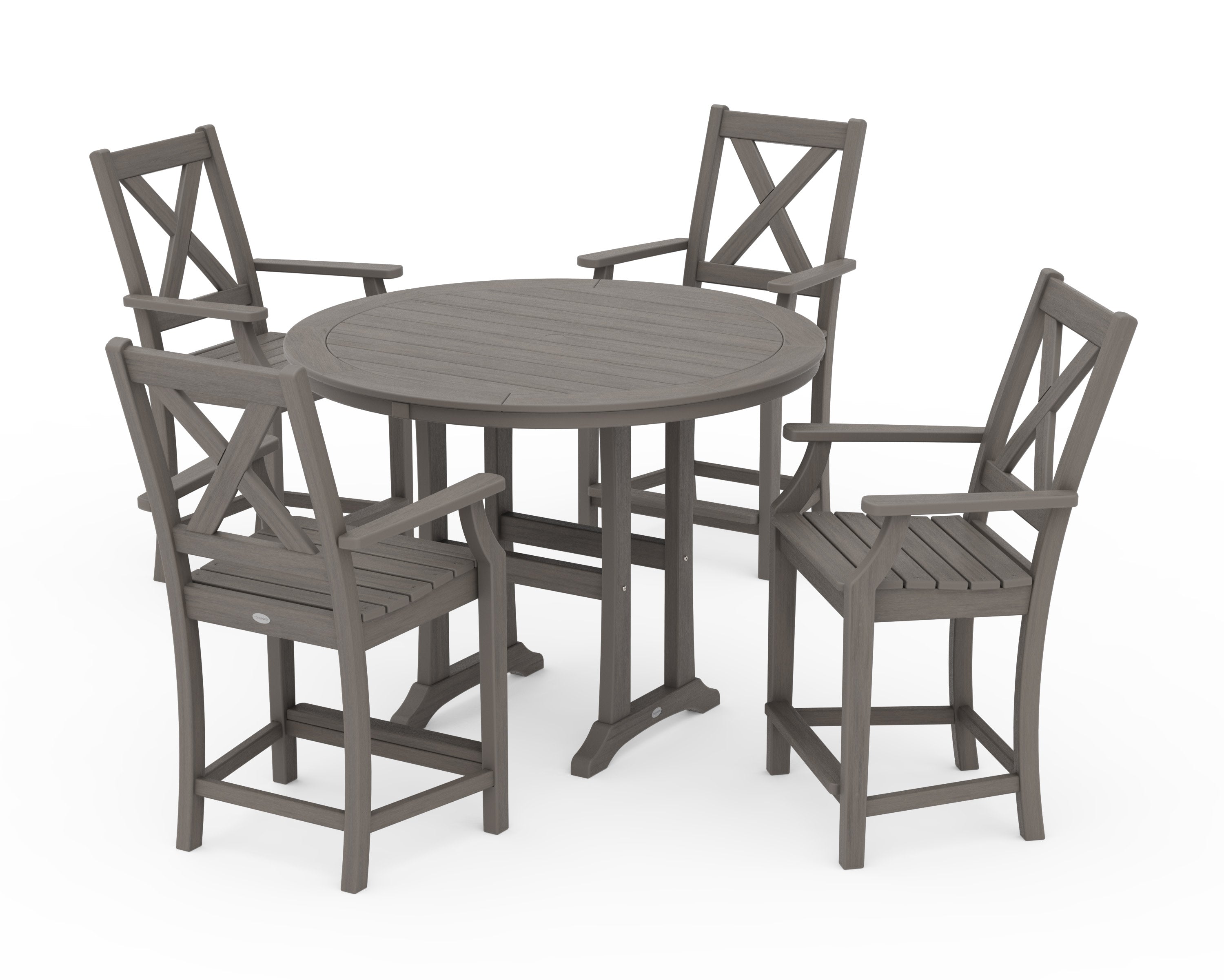 Braxton 5-Piece Nautical Trestle Arm Chair Counter Set in Driftwood