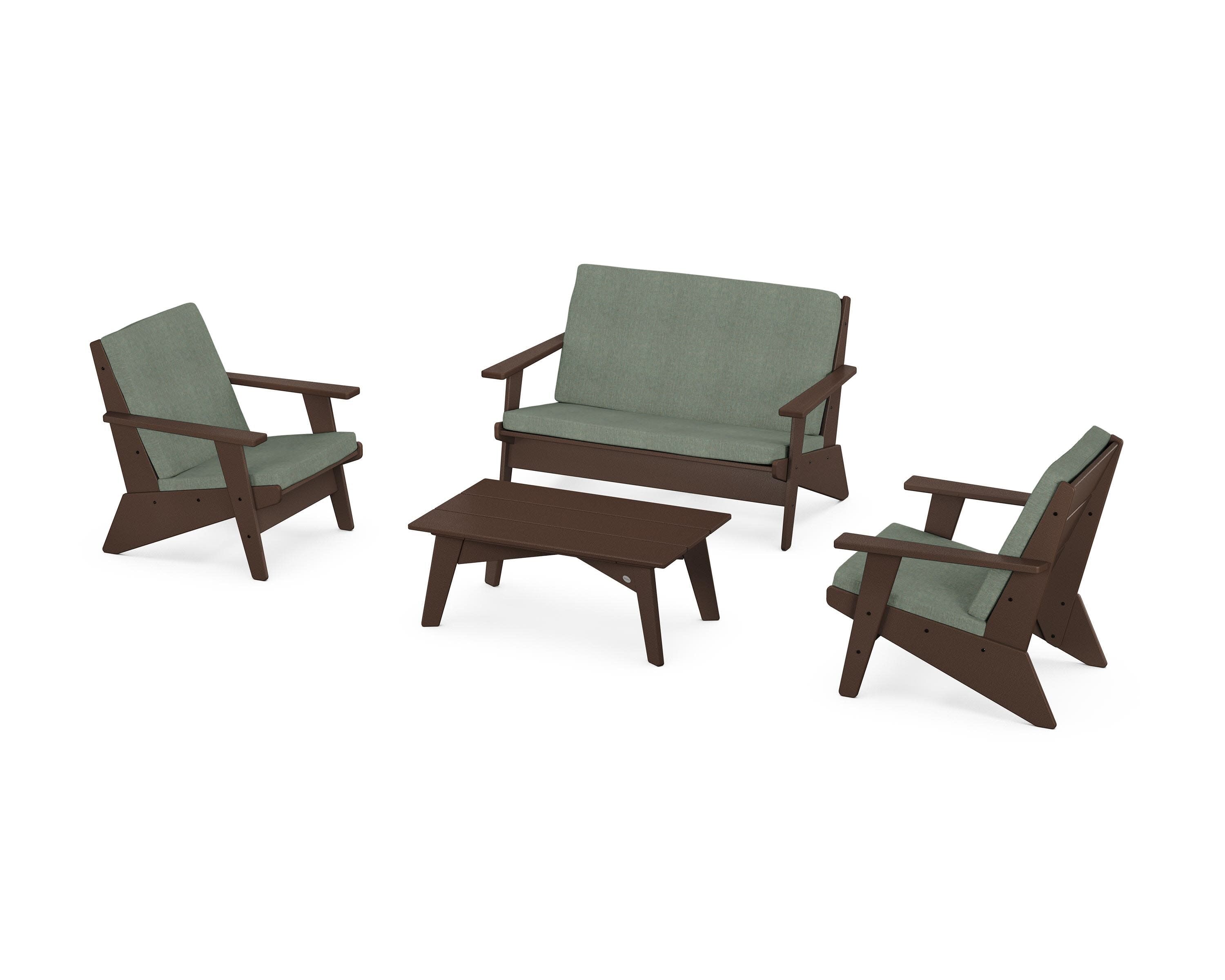 Riviera Modern Lounge 4-Piece Set in Mahogany / Cast Sage