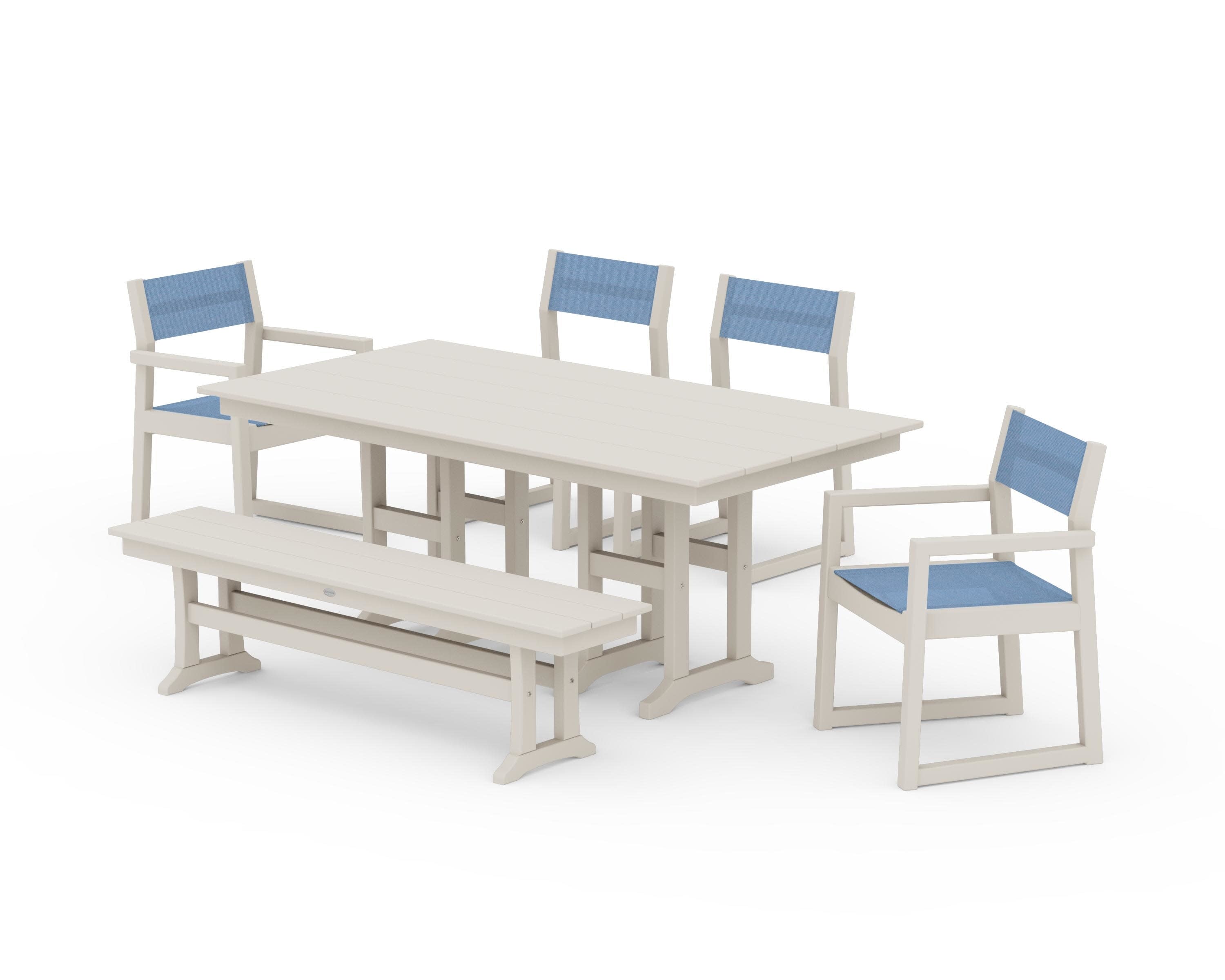 EDGE Sling 6-Piece Farmhouse Dining Set in Sand / Poolside Sling