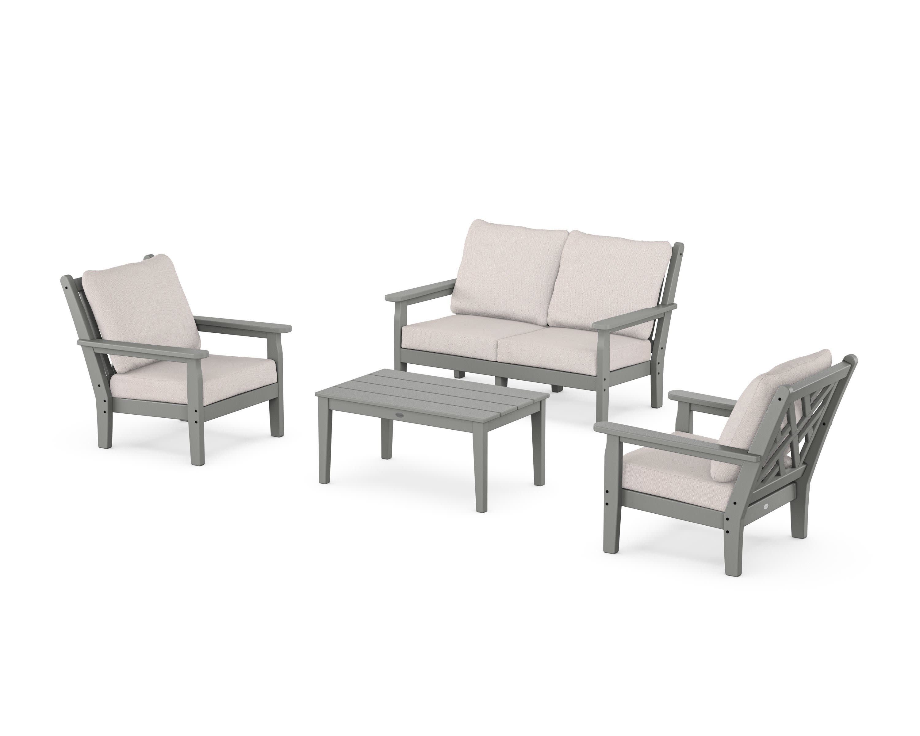 Chippendale 4-Piece Deep Seating Set with Loveseat in Slate Grey / Dune Burlap