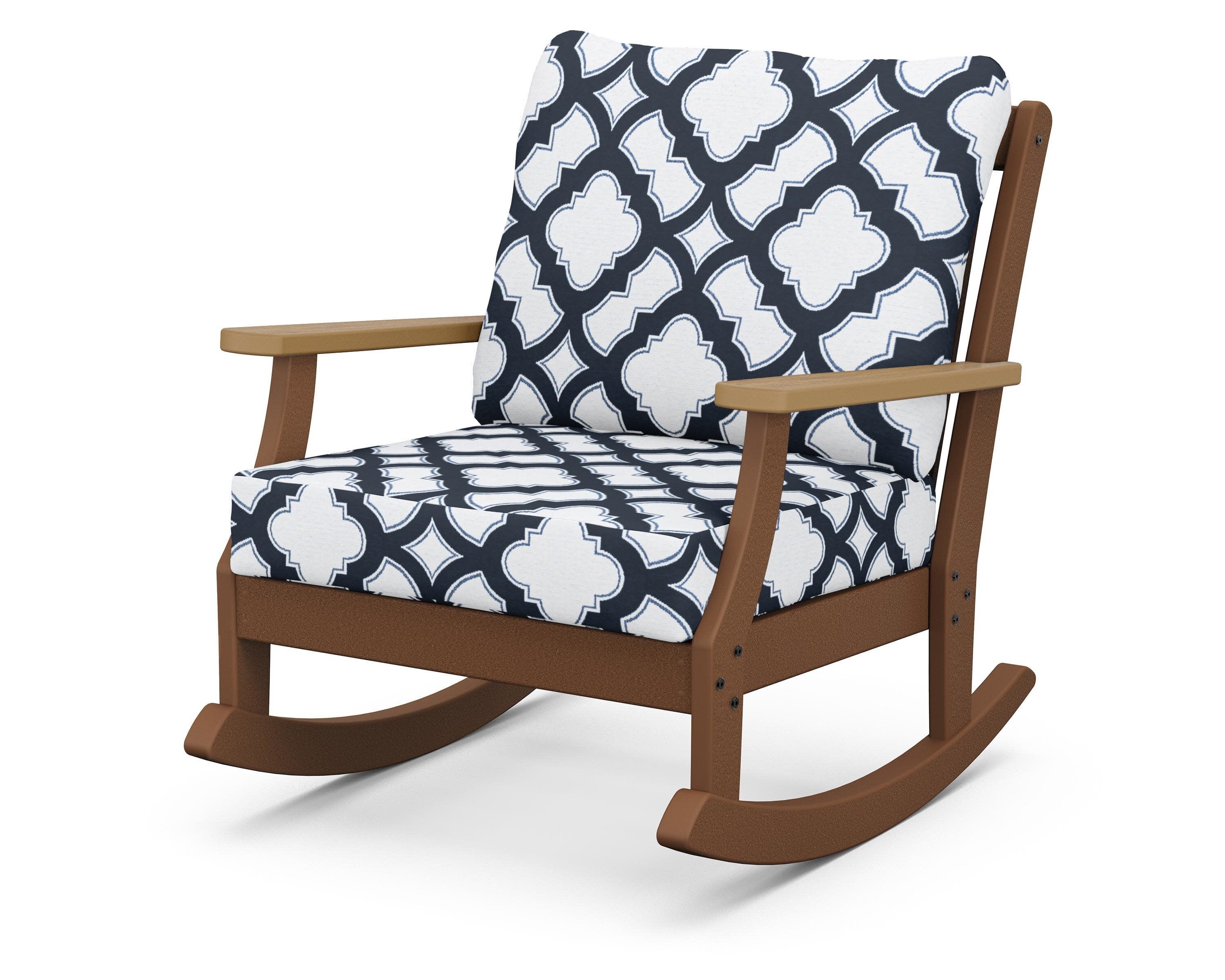 Braxton Deep Seating Rocking Chair in Teak / Natural / Trellis Marine Indigo