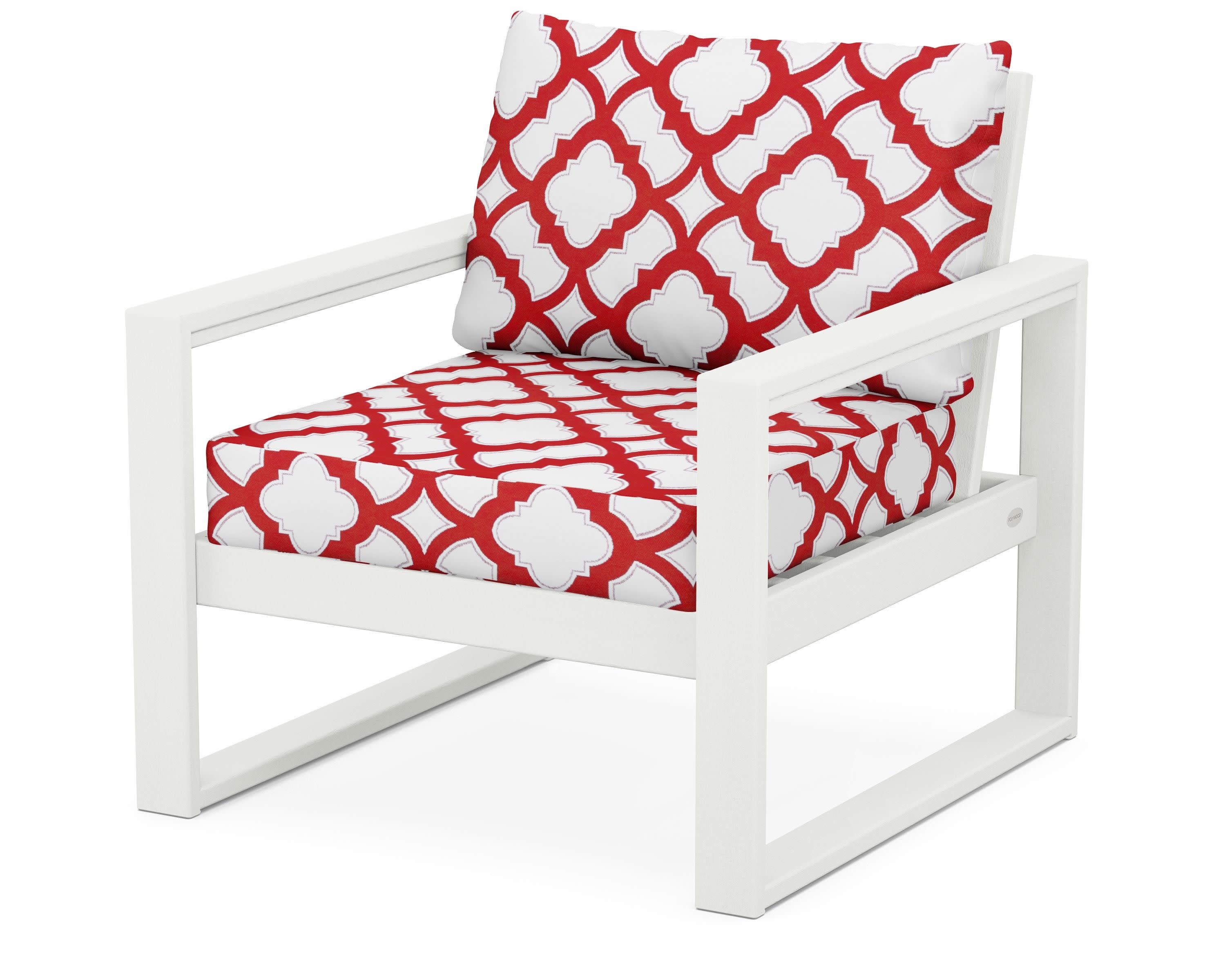 EDGE Club Chair in Vintage White / Trellis Crimson