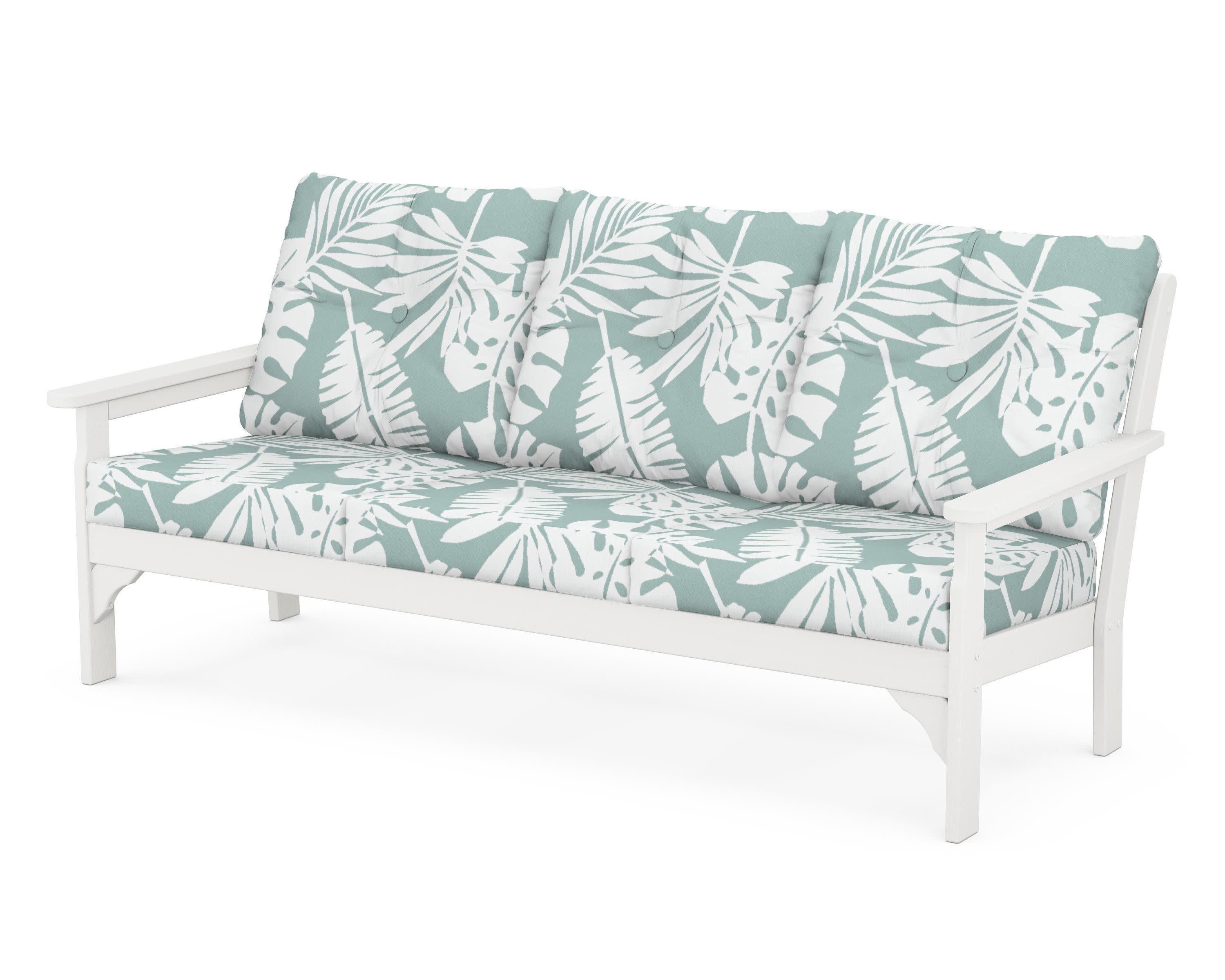 Vineyard Deep Seating Sofa in Vintage White / Leaf Glacier Spa