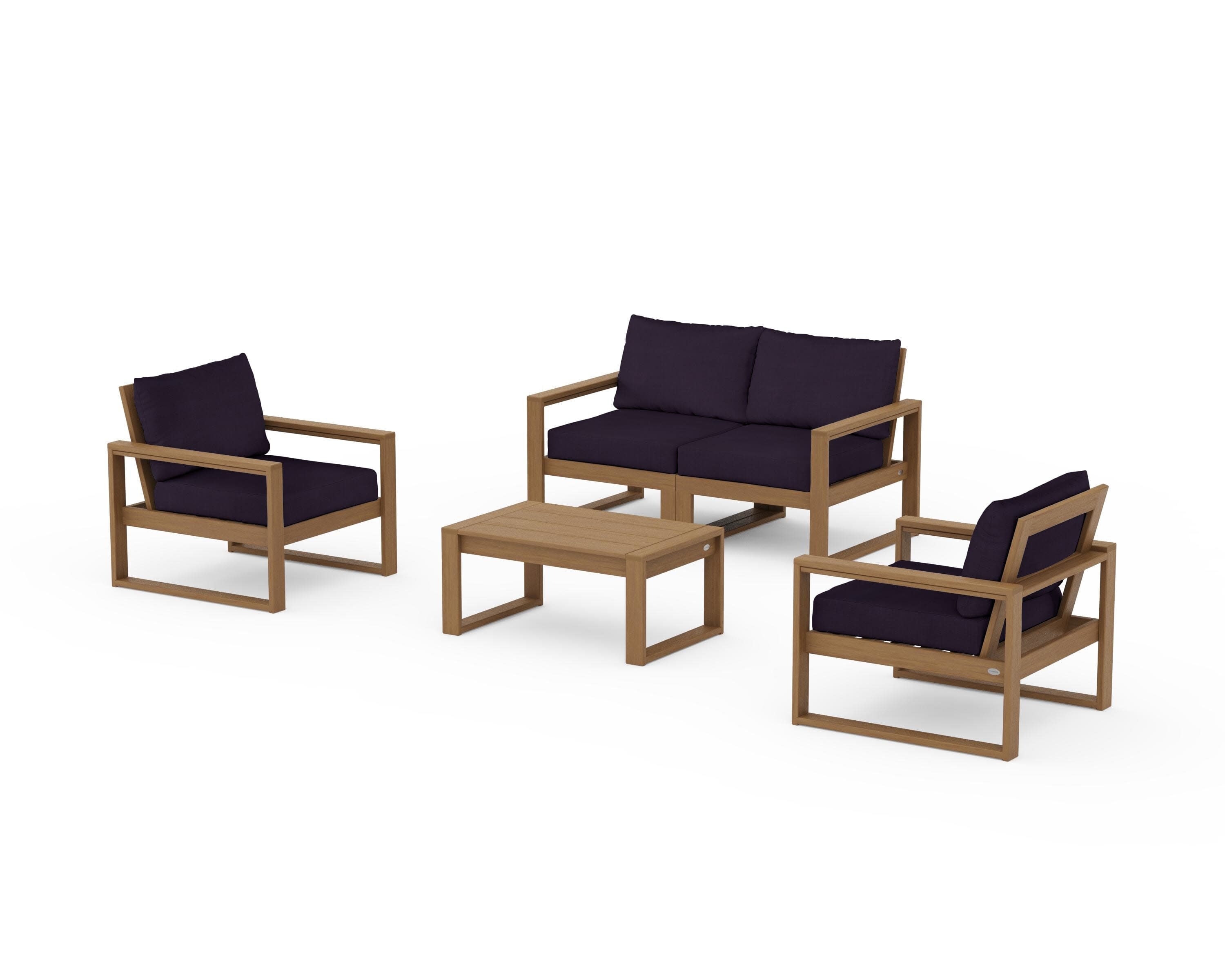 EDGE Sectional 4-Piece Deep Seating Set with Loveseat in Natural / Navy Linen