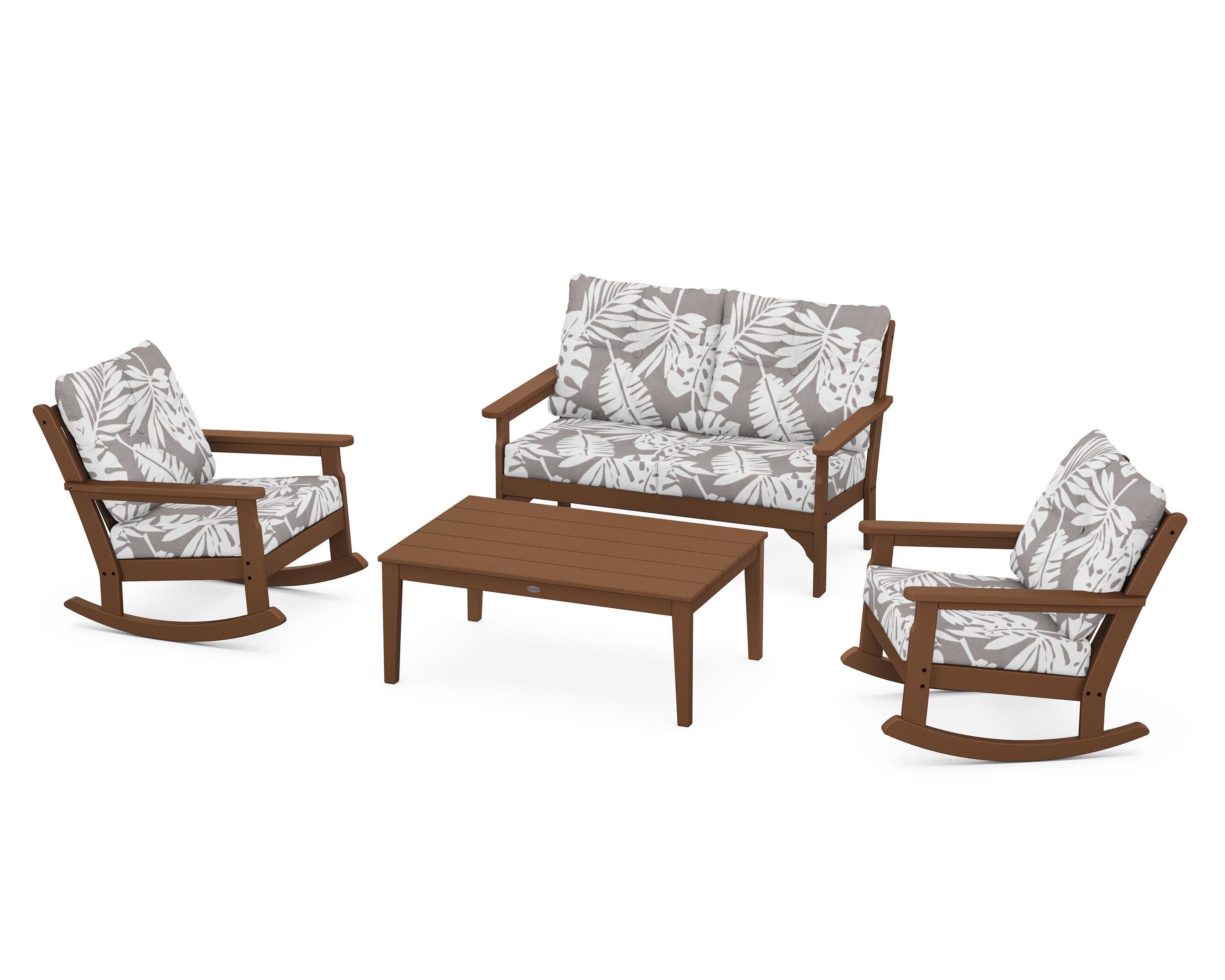 Vineyard 4-Piece Deep Seating Rocking Chair Set in Teak / Leaf Grey Mist