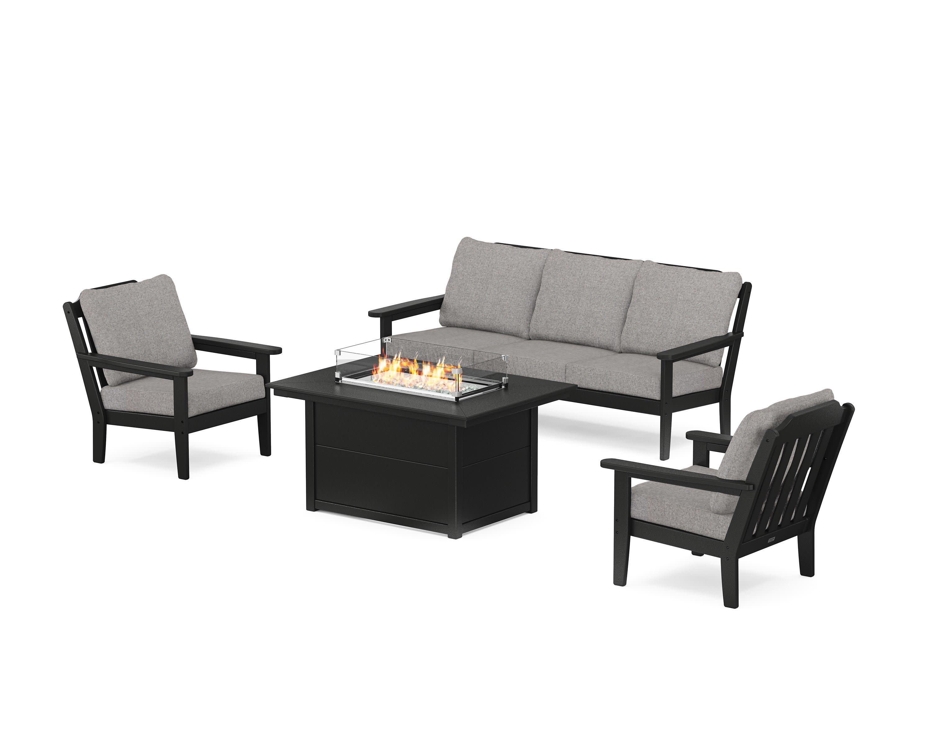 Cottage Deep Seating Fire Pit Table Set in Black / Grey Mist