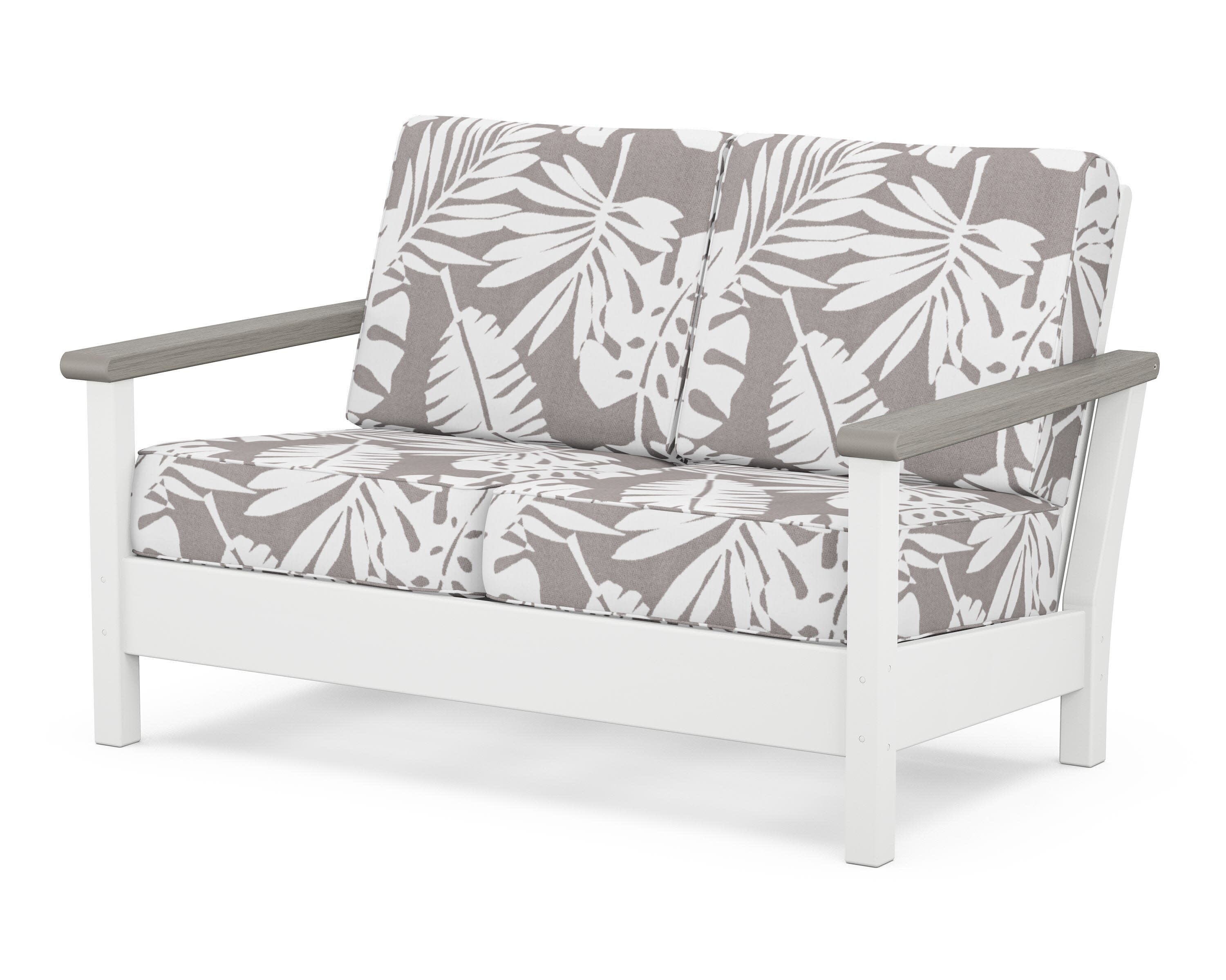 Harbour Deep Seating Loveseat in White / Driftwood / Leaf Grey Mist