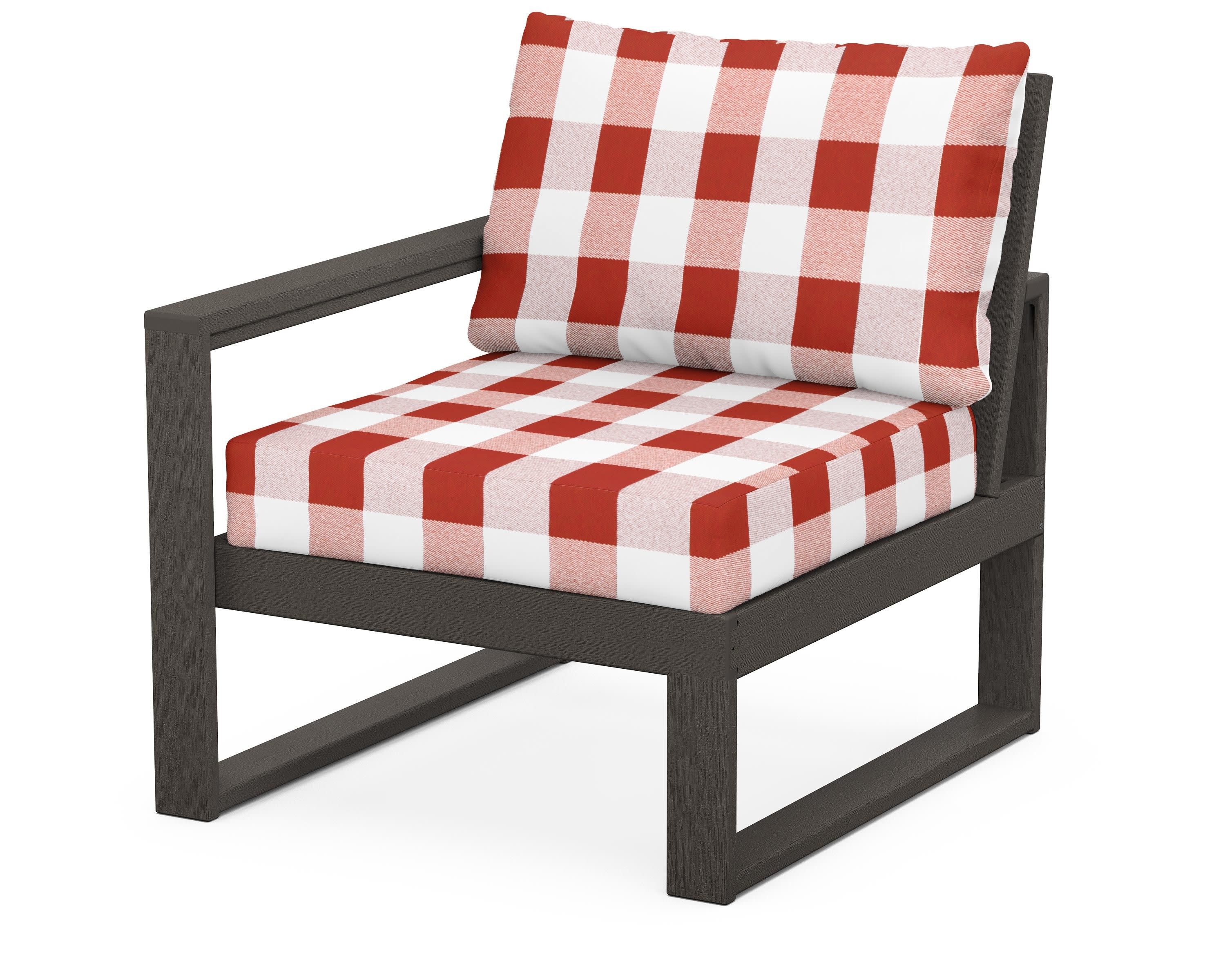 EDGE Modular Left Arm Chair in Vintage Coffee / Buffalo Plaid Crimson