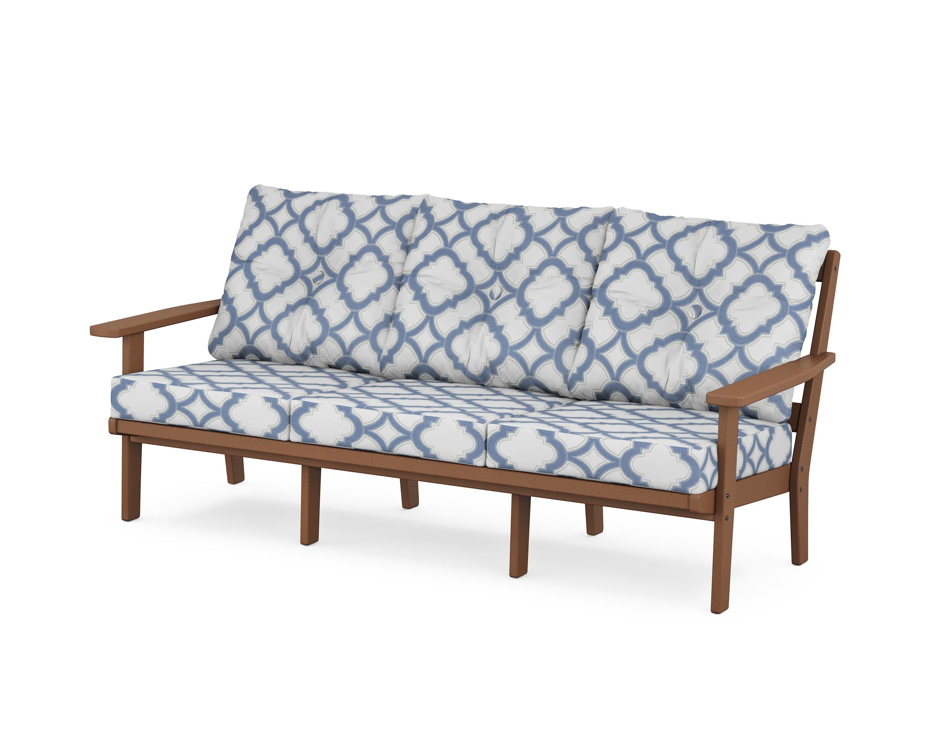 Oxford Deep Seating Sofa in Teak / Trellis Sky Blue