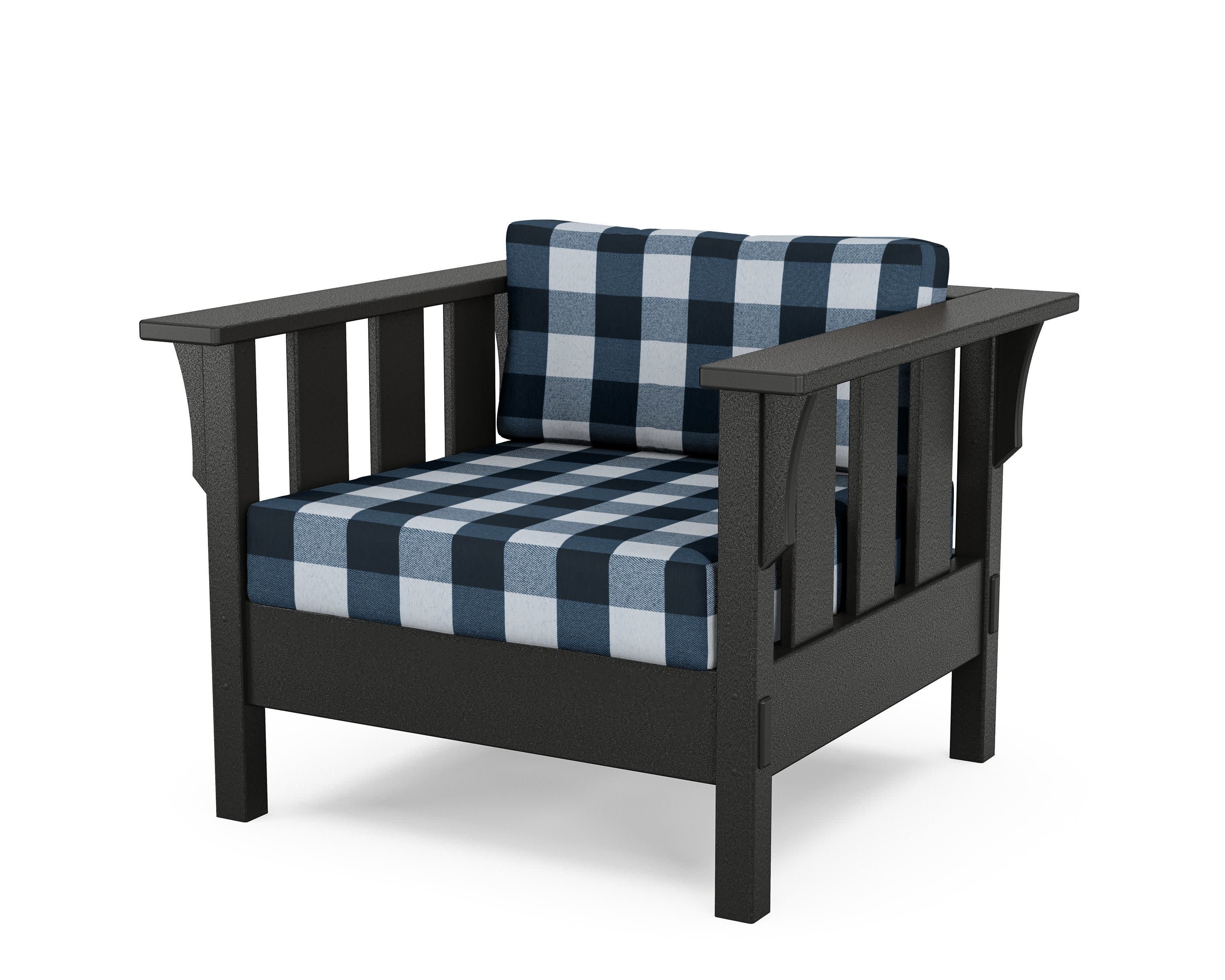 Acadia Deep Seating Chair in Black / Buffalo Plaid Marine Indigo