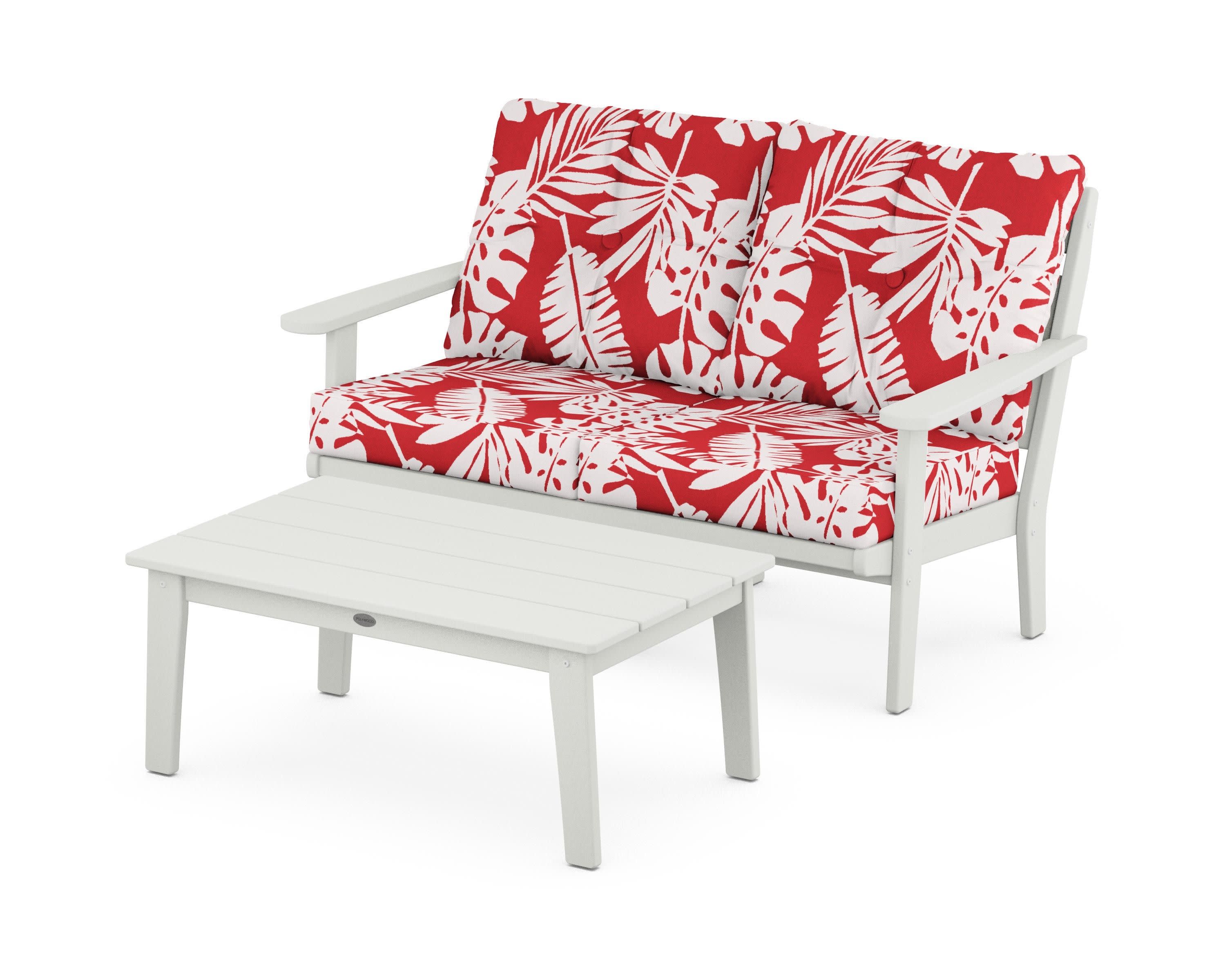 Lakeside 2-Piece Lounge Loveseat Set in Vintage White / Leaf Crimson