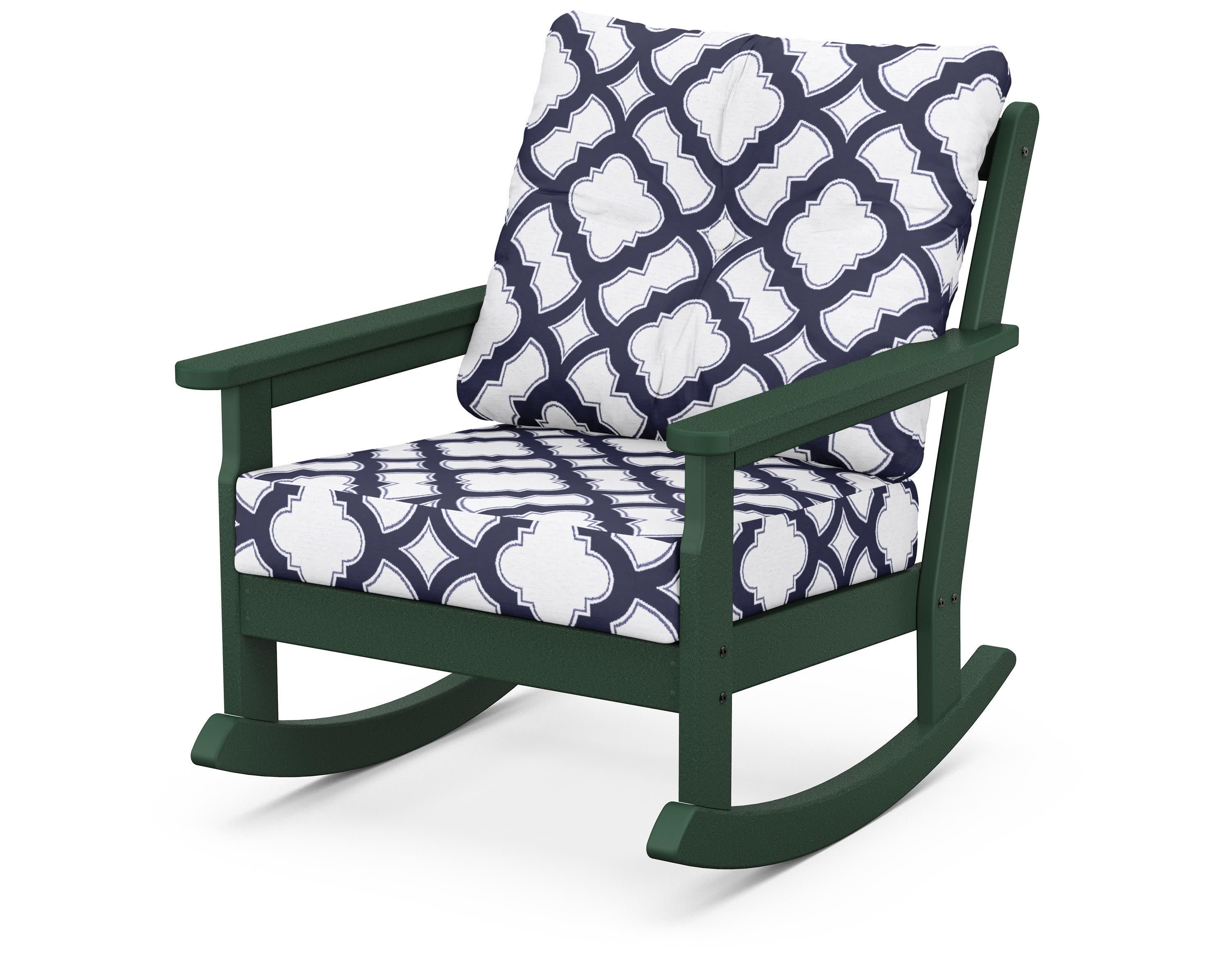 Vineyard Deep Seating Rocking Chair in Green / Trellis Navy