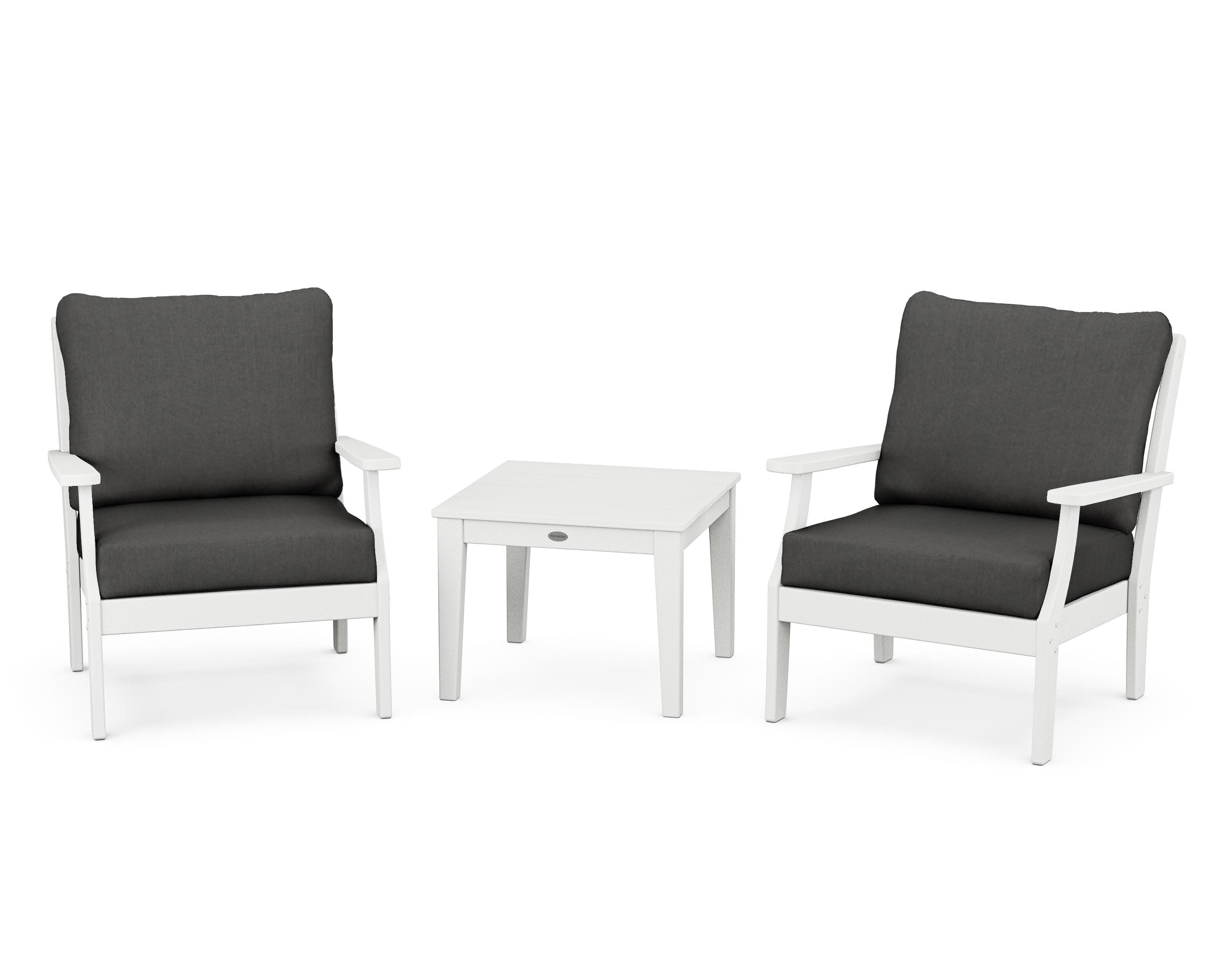 Braxton 3-Piece Deep Seating Set in White / Spectrum Carbon