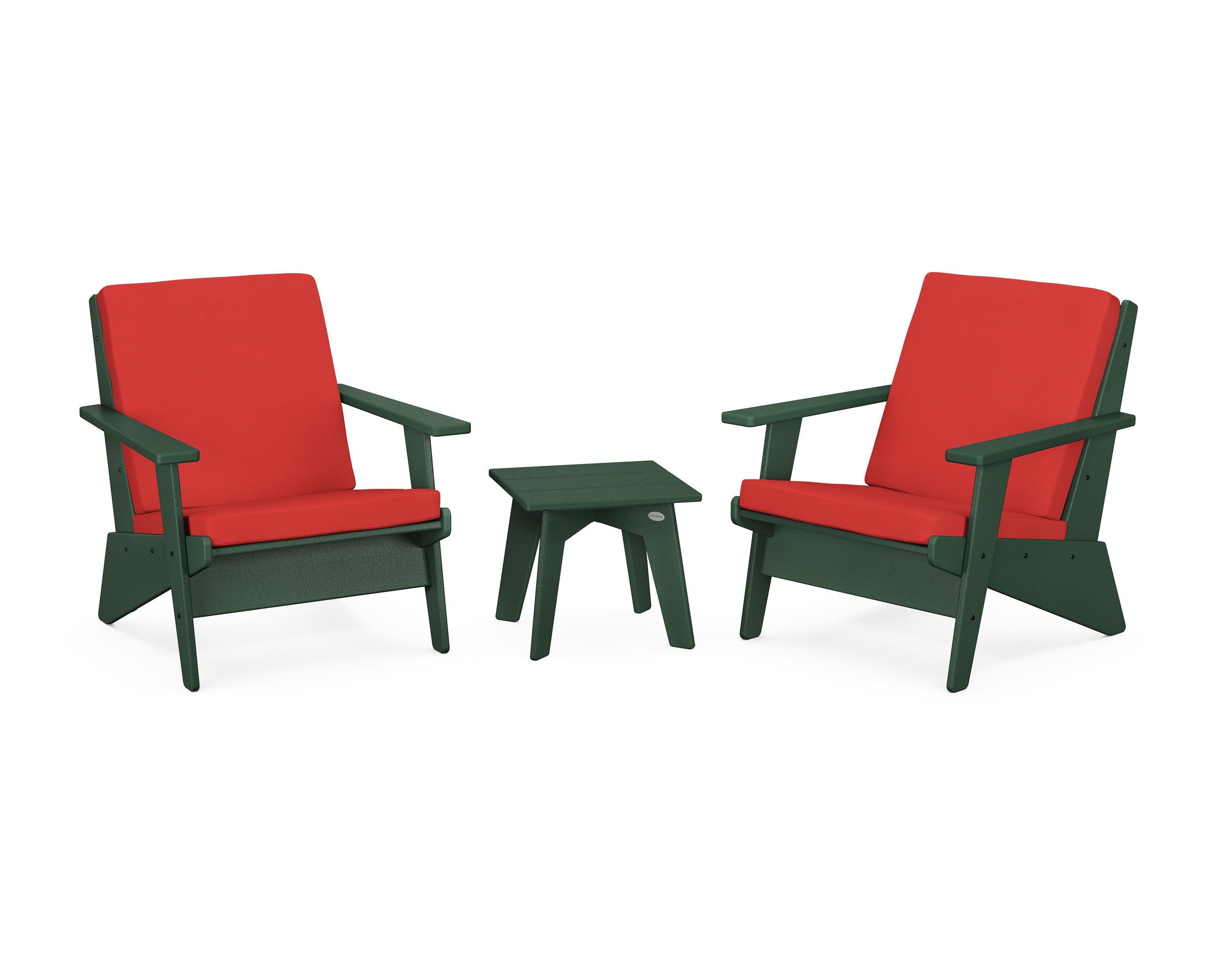 Riviera Modern Lounge 3-Piece Set in Green / Crimson Linen