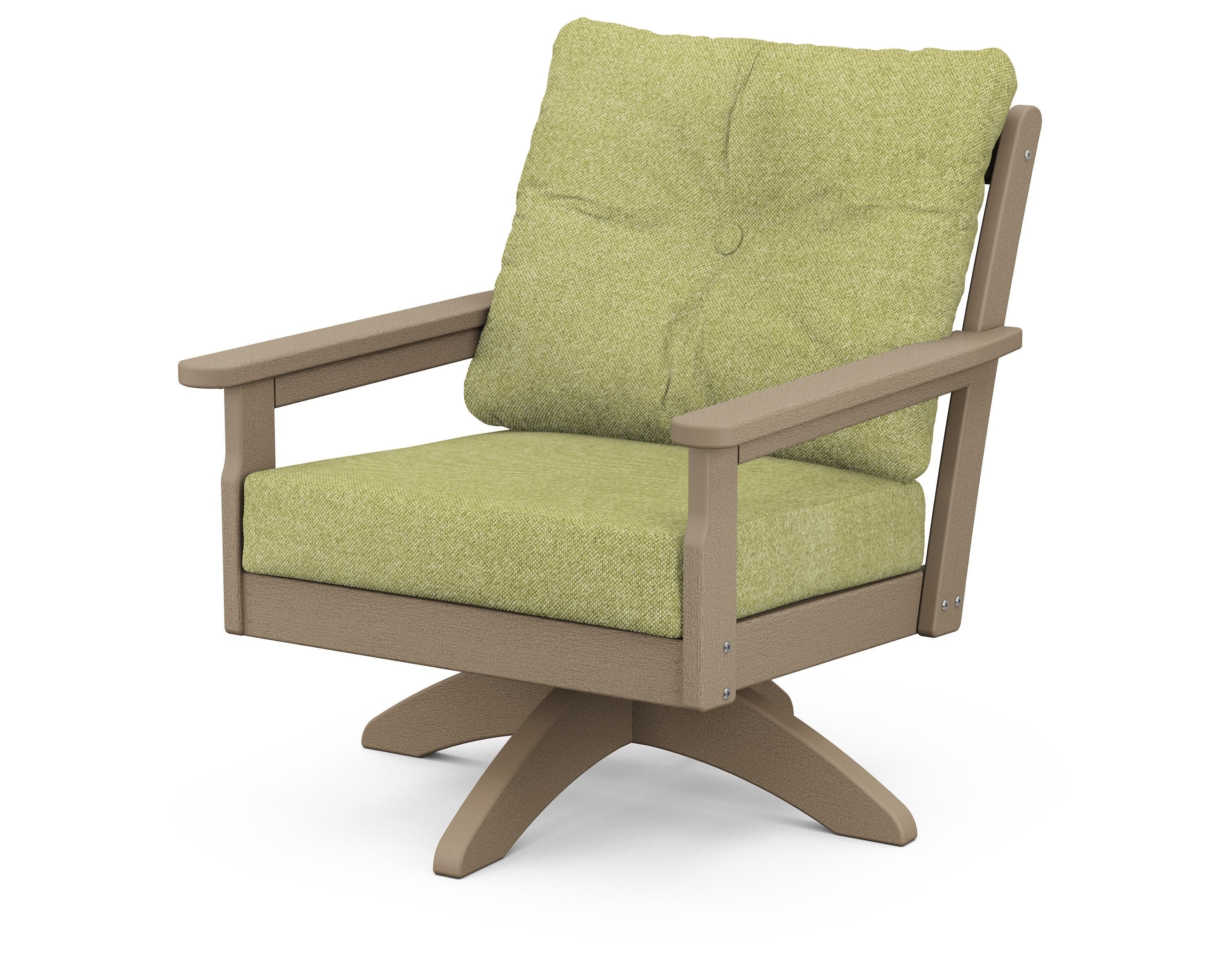 Vineyard Deep Seating Swivel Chair in Vintage Sahara / Chartreuse Boucle