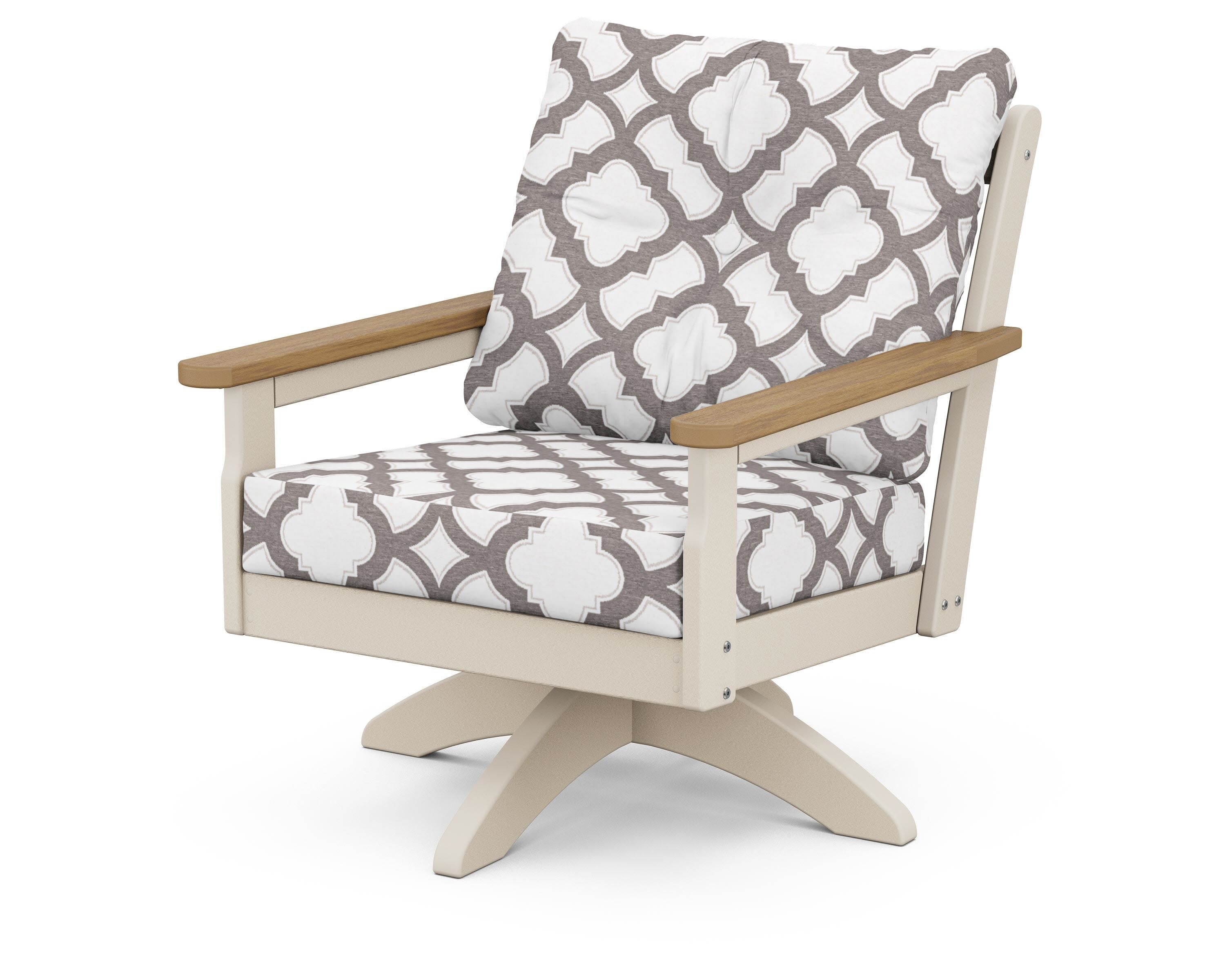 Vineyard Deep Seating Swivel Chair in Sand / Natural / Trellis Grey Mist