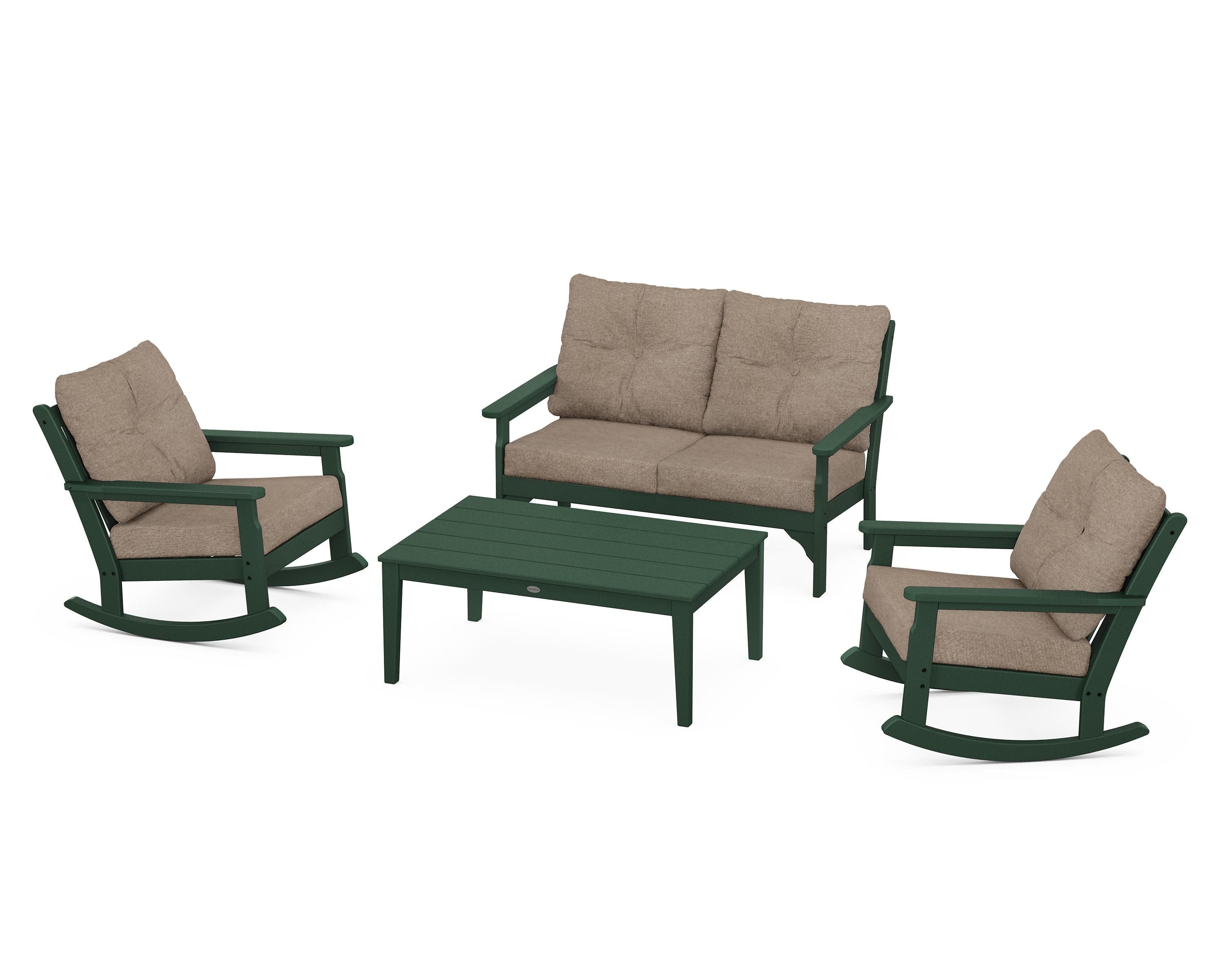 Vineyard 4-Piece Deep Seating Rocking Chair Set in Green / Spiced Burlap