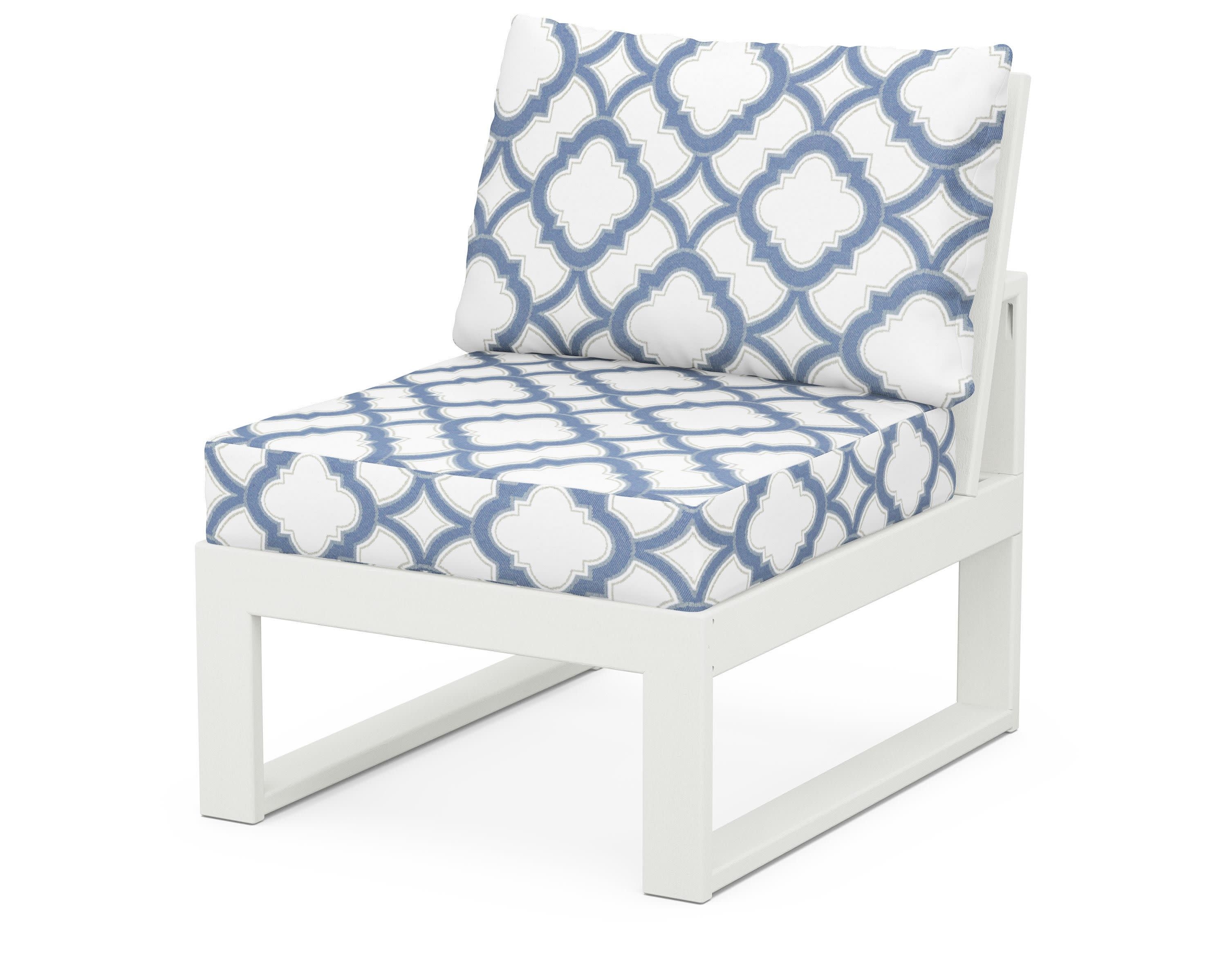 Modular Armless Chair in Vintage White / Trellis Sky Blue