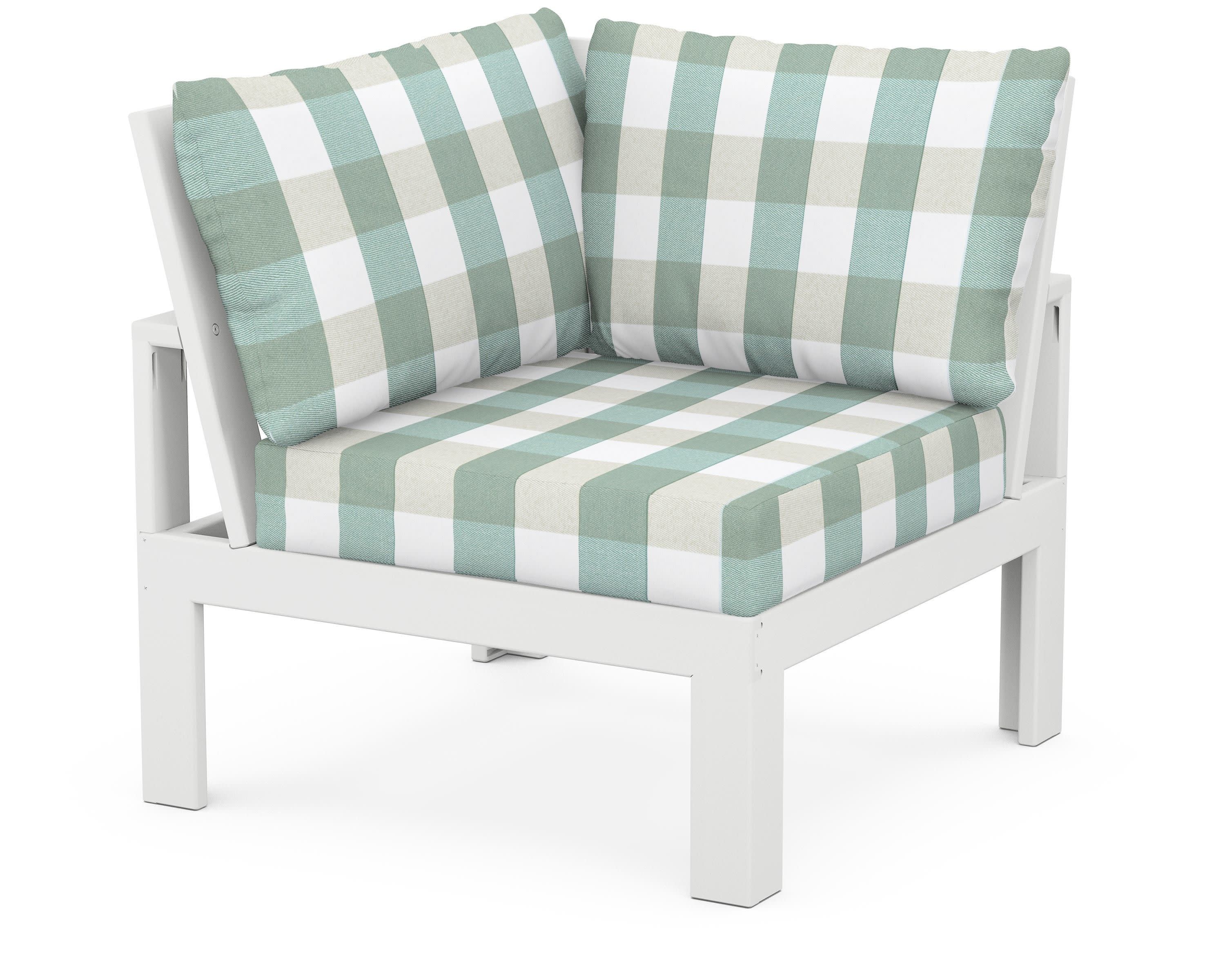 Modular Corner Chair in White / Buffalo Plaid Glacier Spa