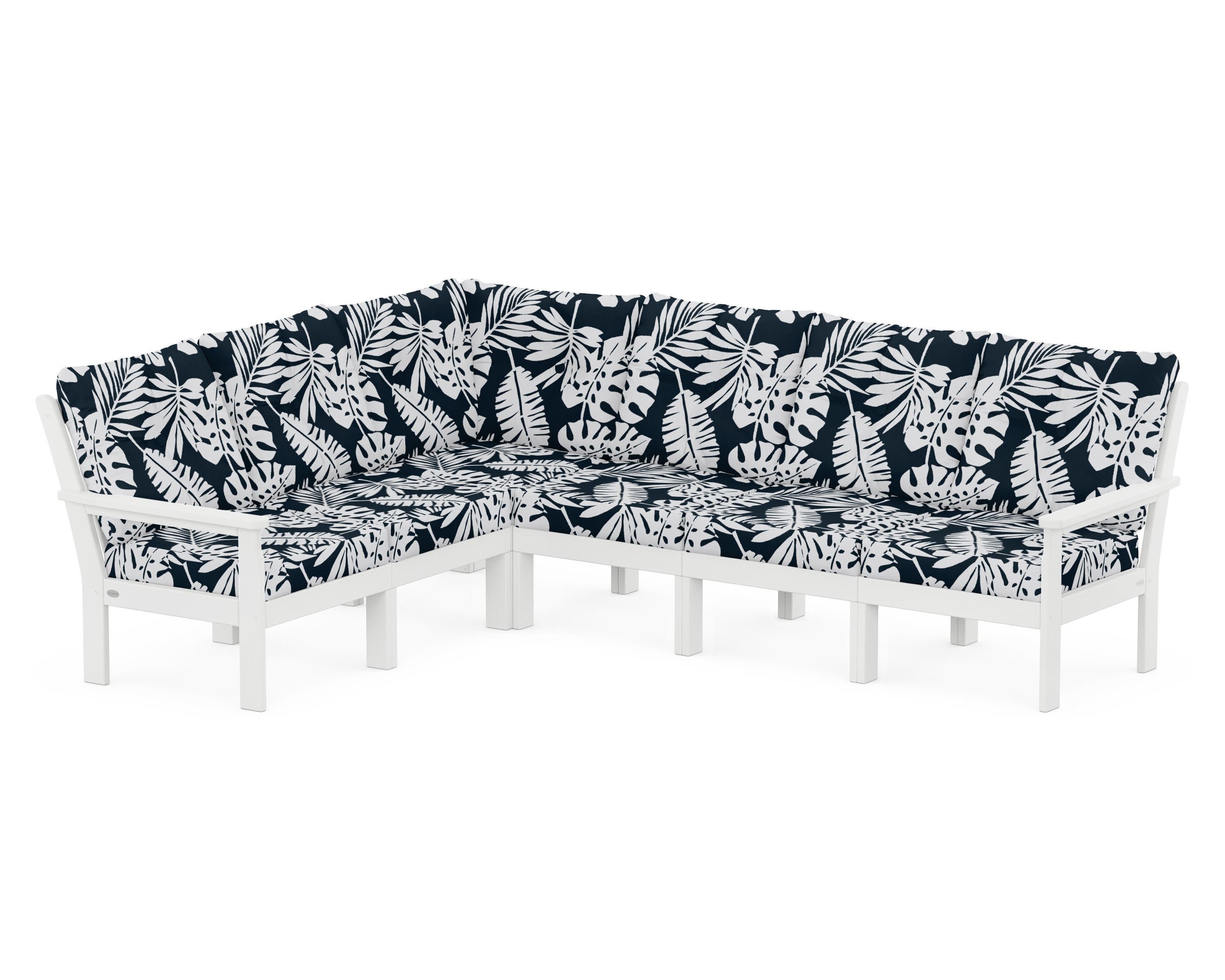 Vineyard 6-Piece Sectional in White / Leaf Marine Indigo