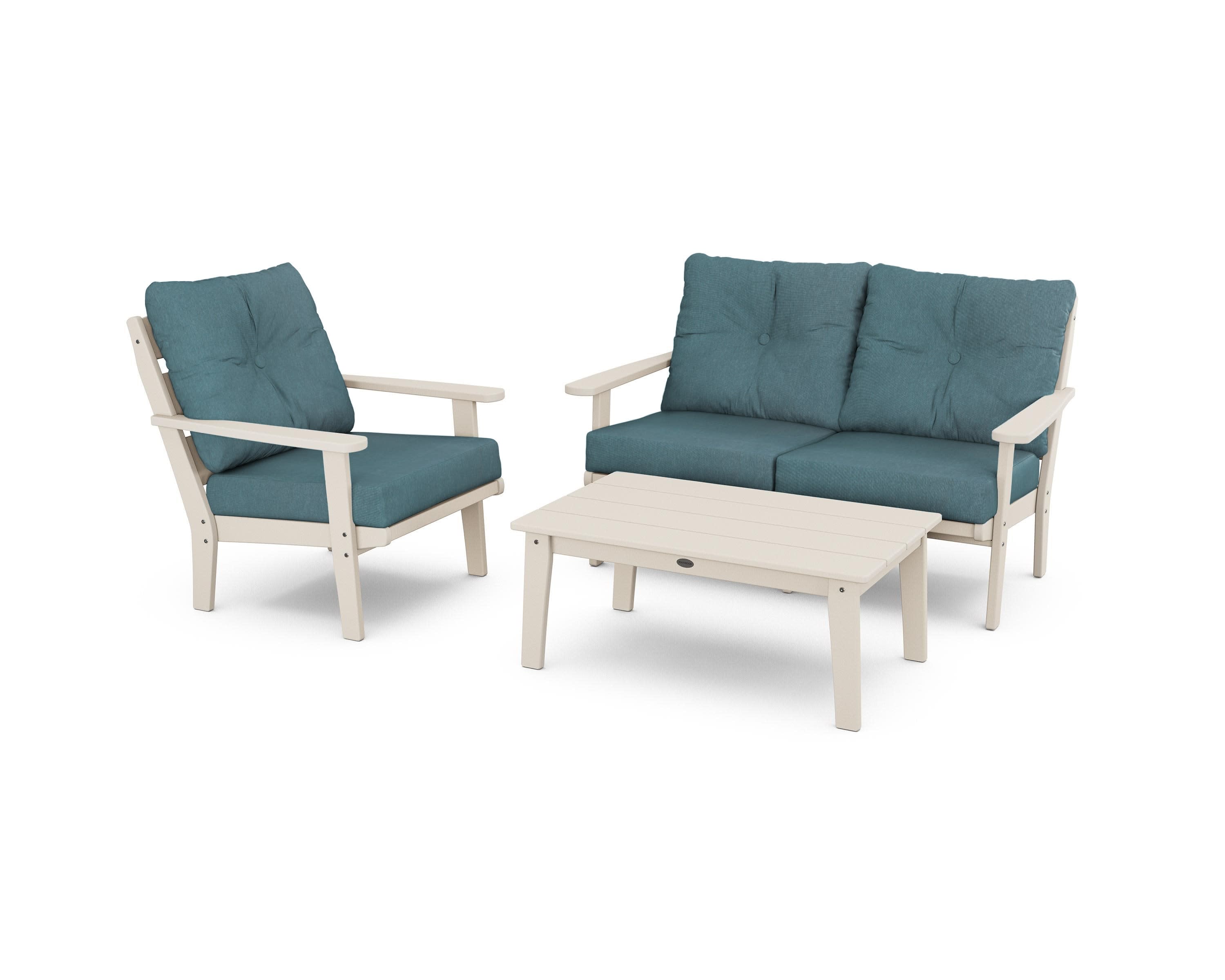 Lakeside 3-Piece Deep Seating Set in Sand / Ocean Teal