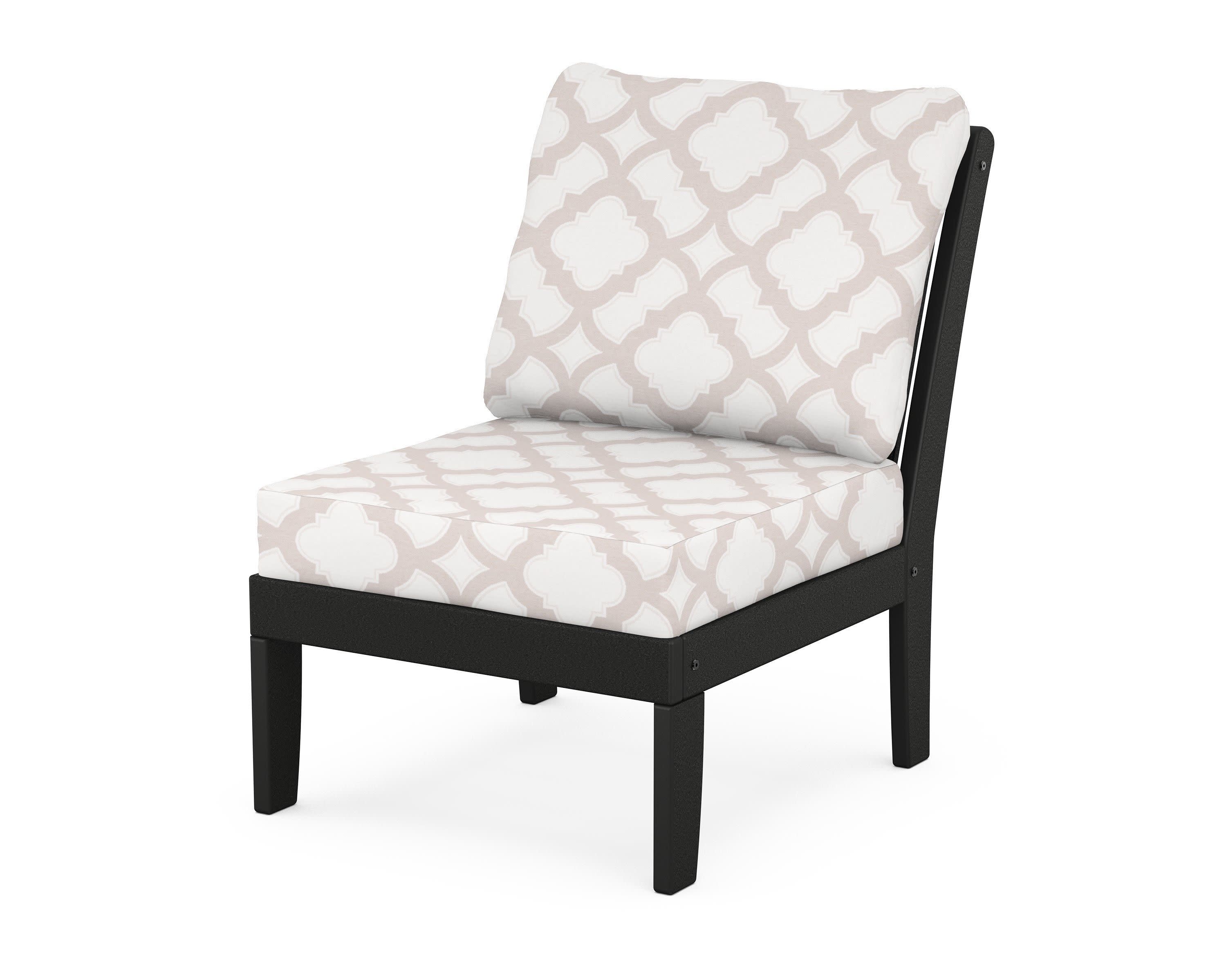 Braxton Modular Armless Chair in Black / Trellis Dune Burlap