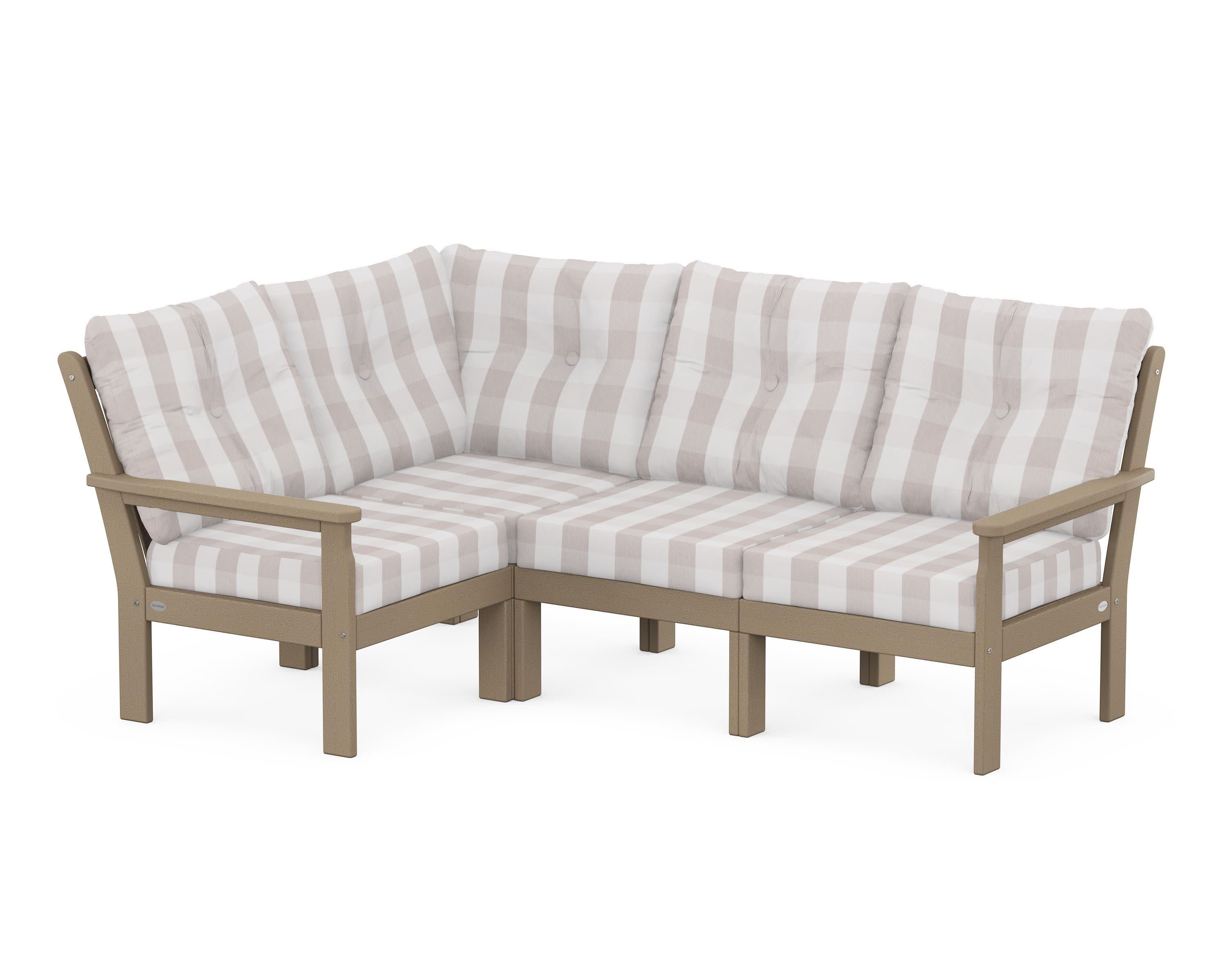 Vineyard 4-Piece Sectional in Vintage Sahara / Buffalo Plaid Dune Burlap