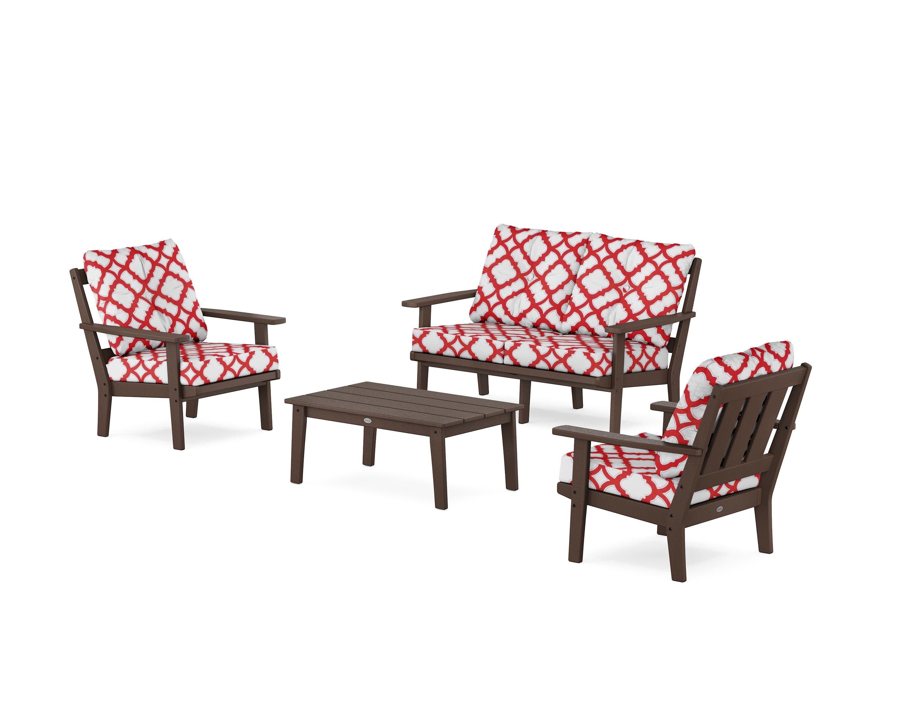 Oxford 4-Piece Deep Seating Set with Loveseat in Mahogany / Trellis Crimson