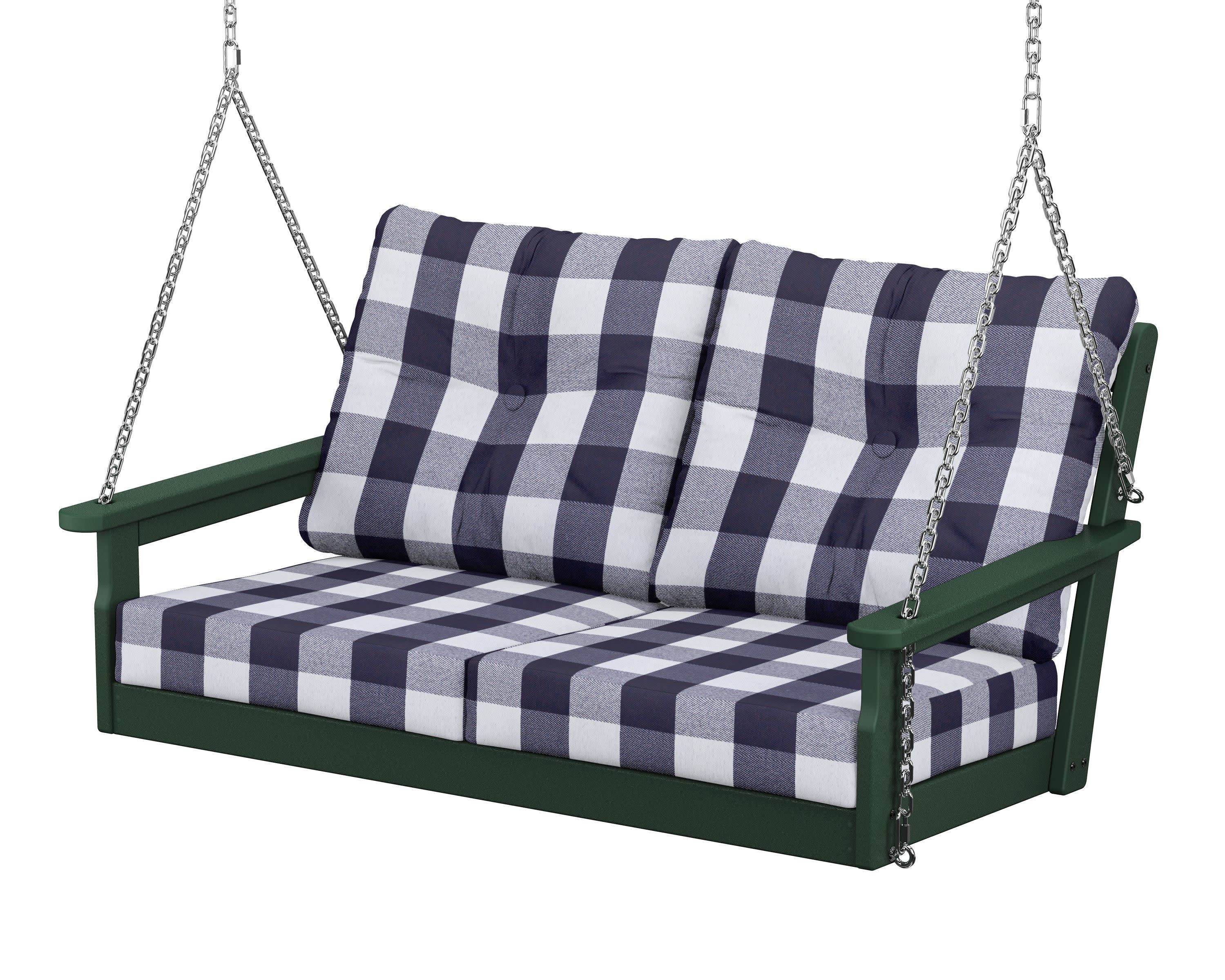 Vineyard Deep Seating Swing in Green / Buffalo Plaid Navy