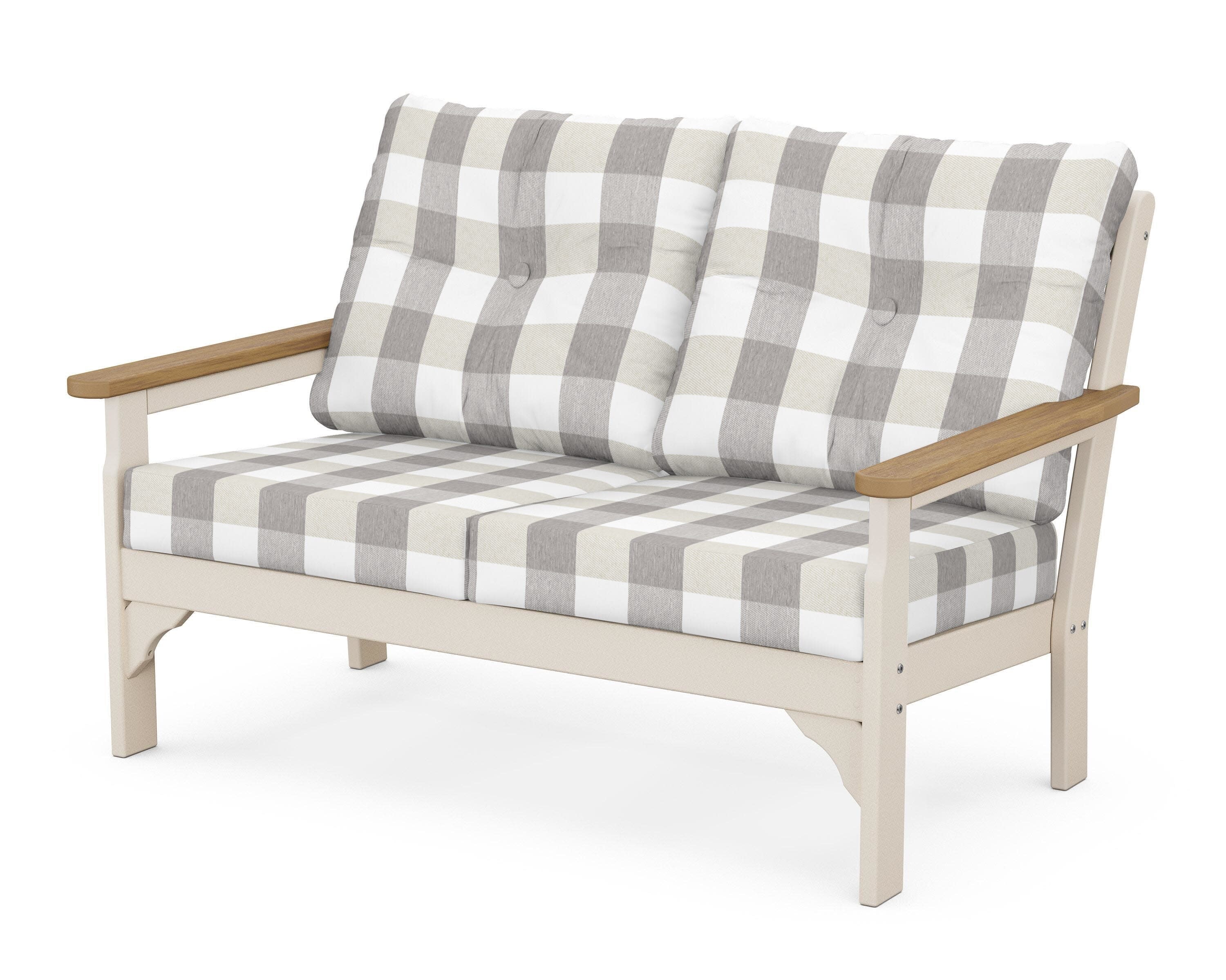Vineyard Deep Seating Loveseat in Sand / Natural / Buffalo Plaid Grey Mist