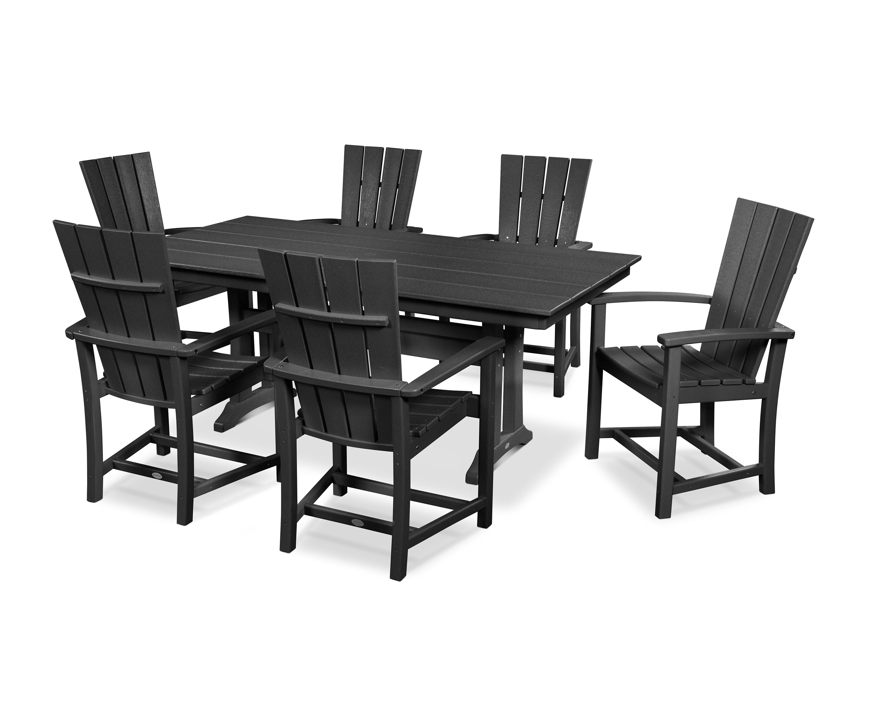 Quattro 7-Piece Farmhouse Dining Set with Trestle Legs in Black
