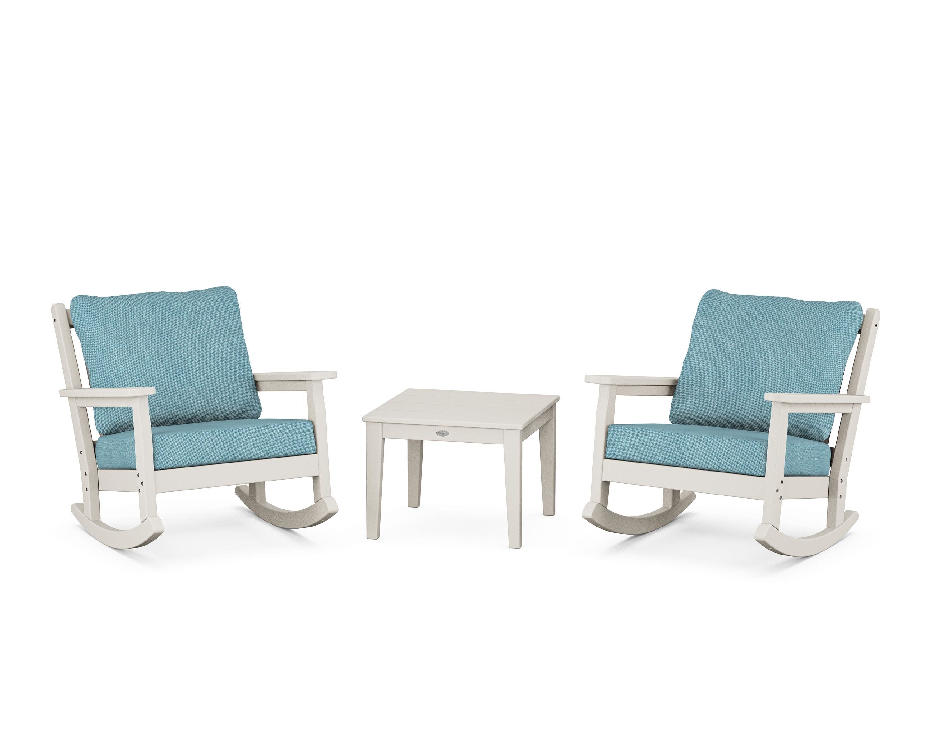 Chippendale 3-Piece Deep Seating Rocker Set in Sand / Lattice Sky Blue