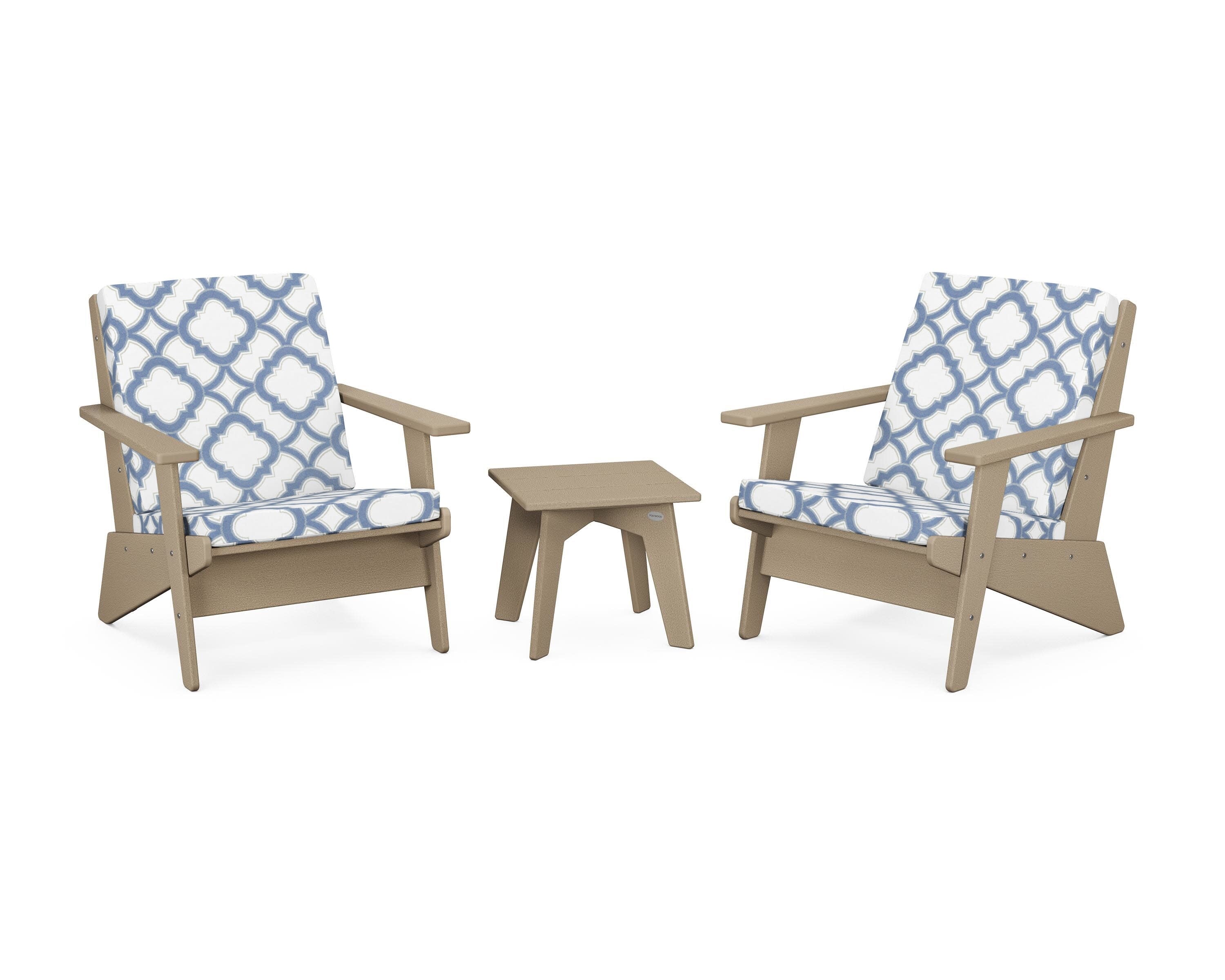 Riviera Modern Lounge 3-Piece Set in Vintage Sahara / Trellis Sky Blue