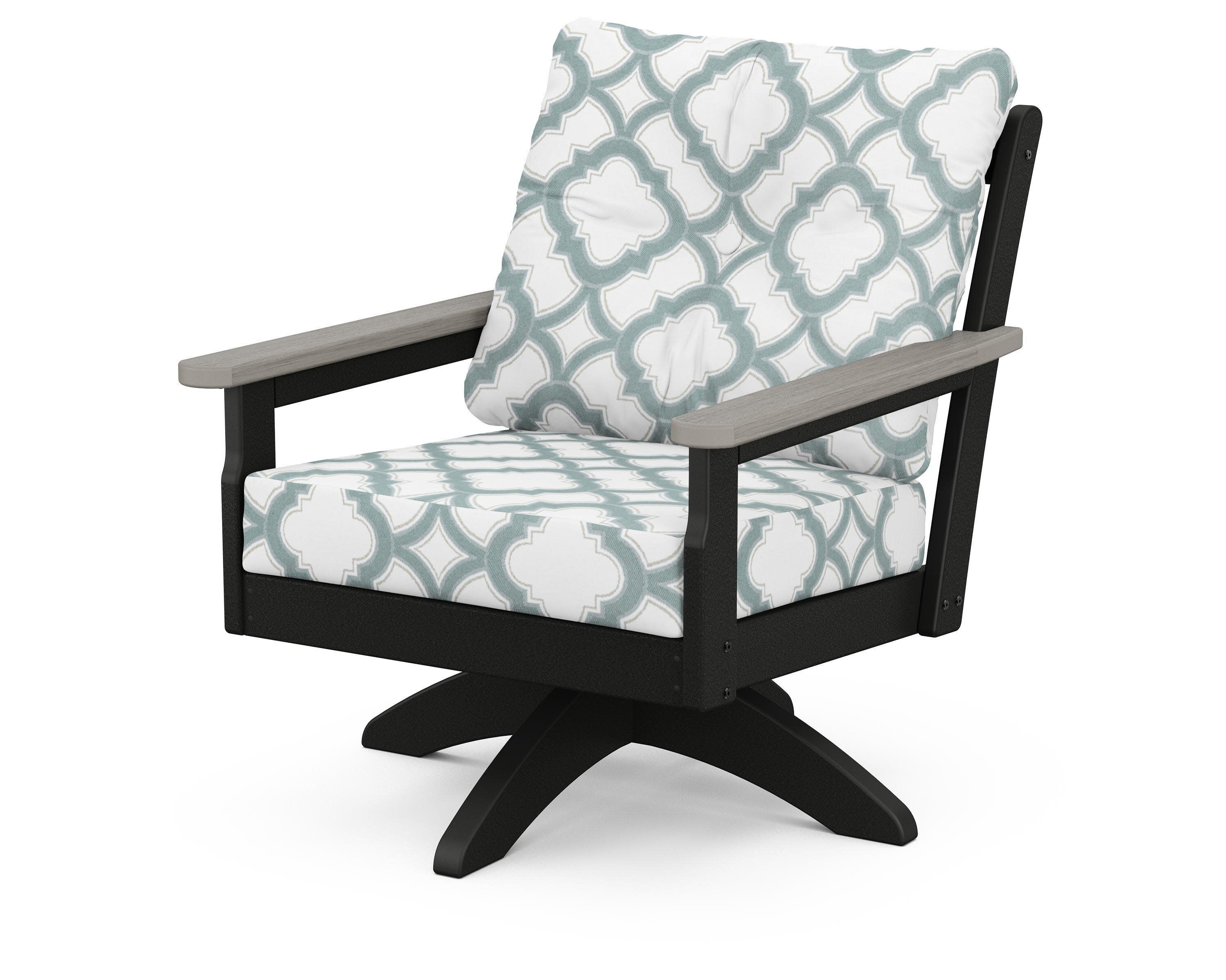Vineyard Deep Seating Swivel Chair in Black / Driftwood / Trellis Glacier Spa
