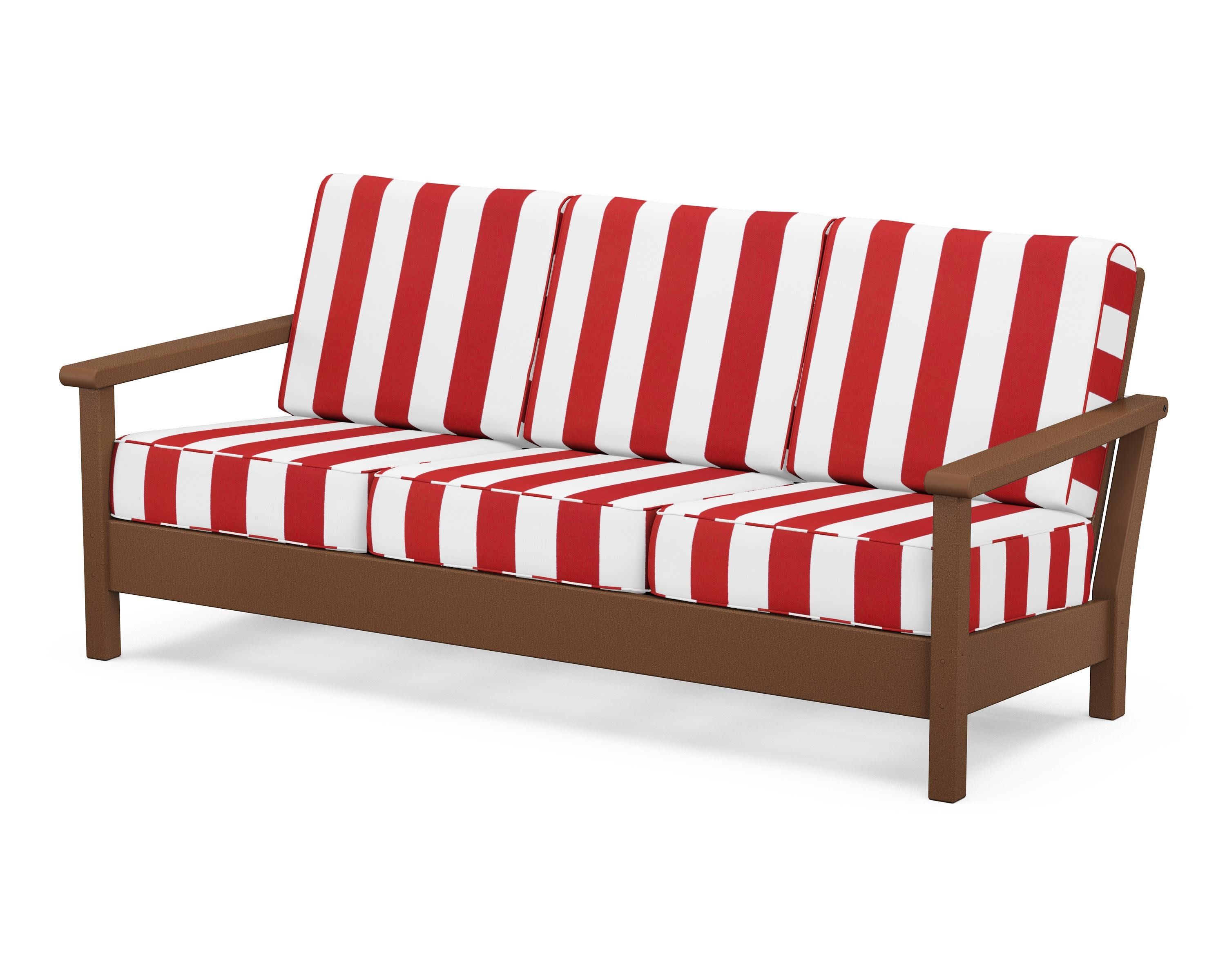 Harbour Deep Seating Sofa in Teak / Cabana Stripe Crimson