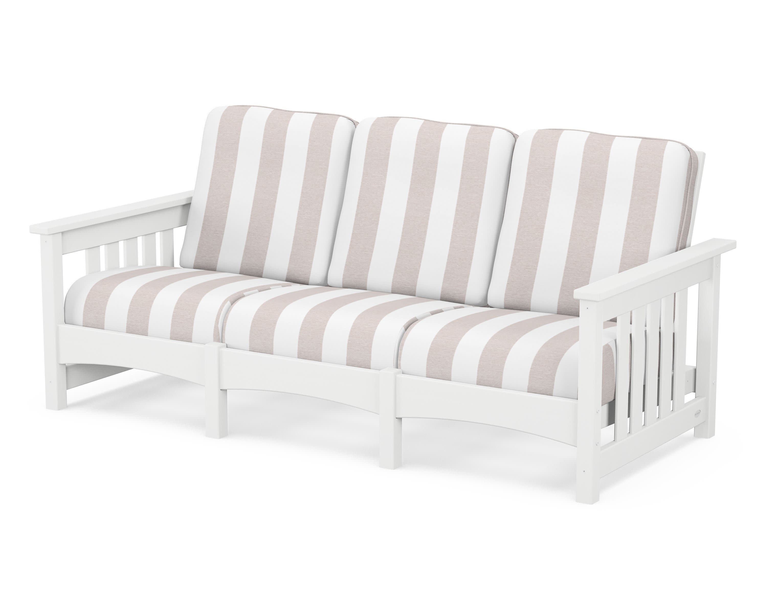 Club Mission Sofa in White / Cabana Stripe Dune Burlap
