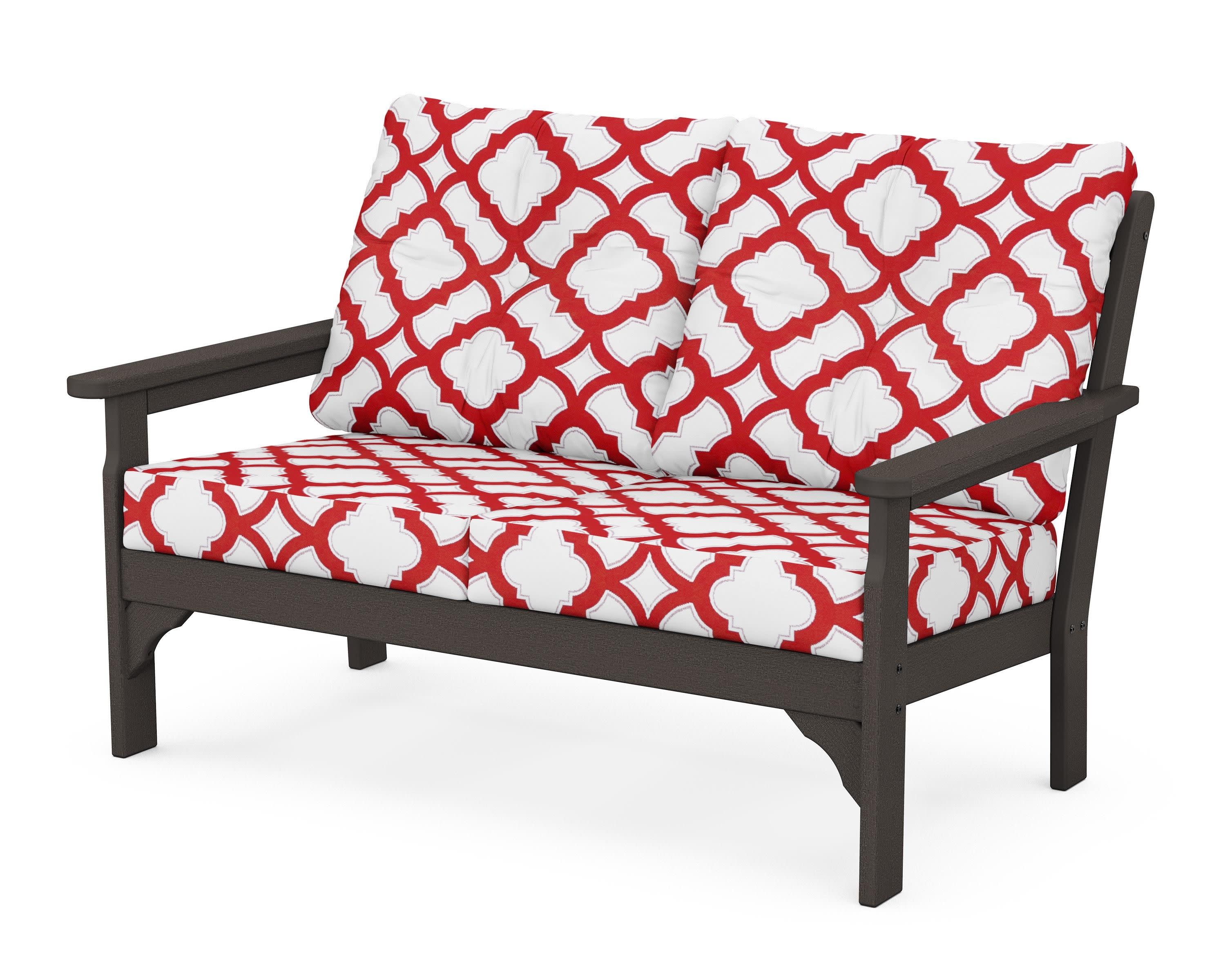 Vineyard Deep Seating Loveseat in Vintage Coffee / Trellis Crimson