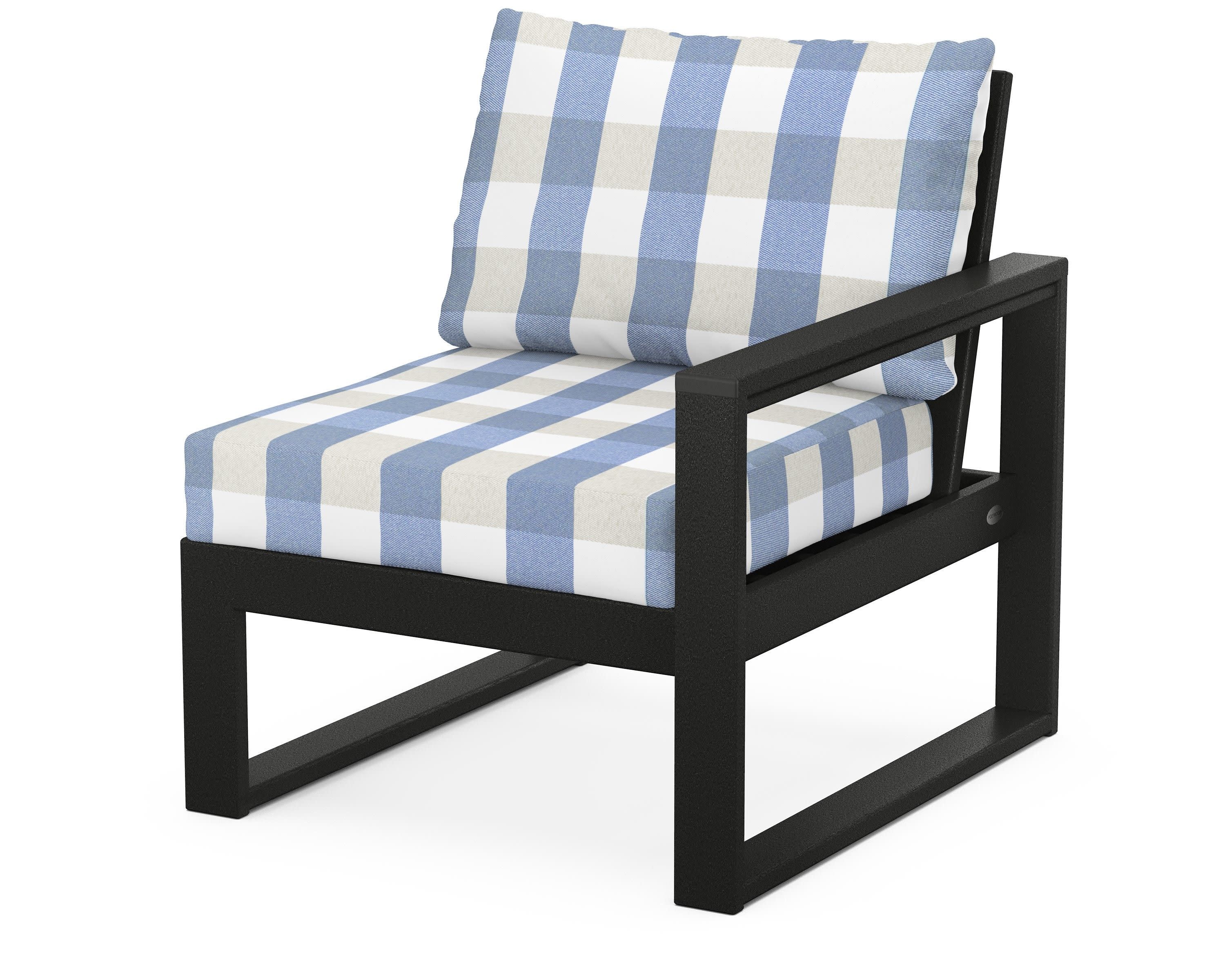 EDGE Modular Right Arm Chair in Black / Buffalo Plaid Sky Blue