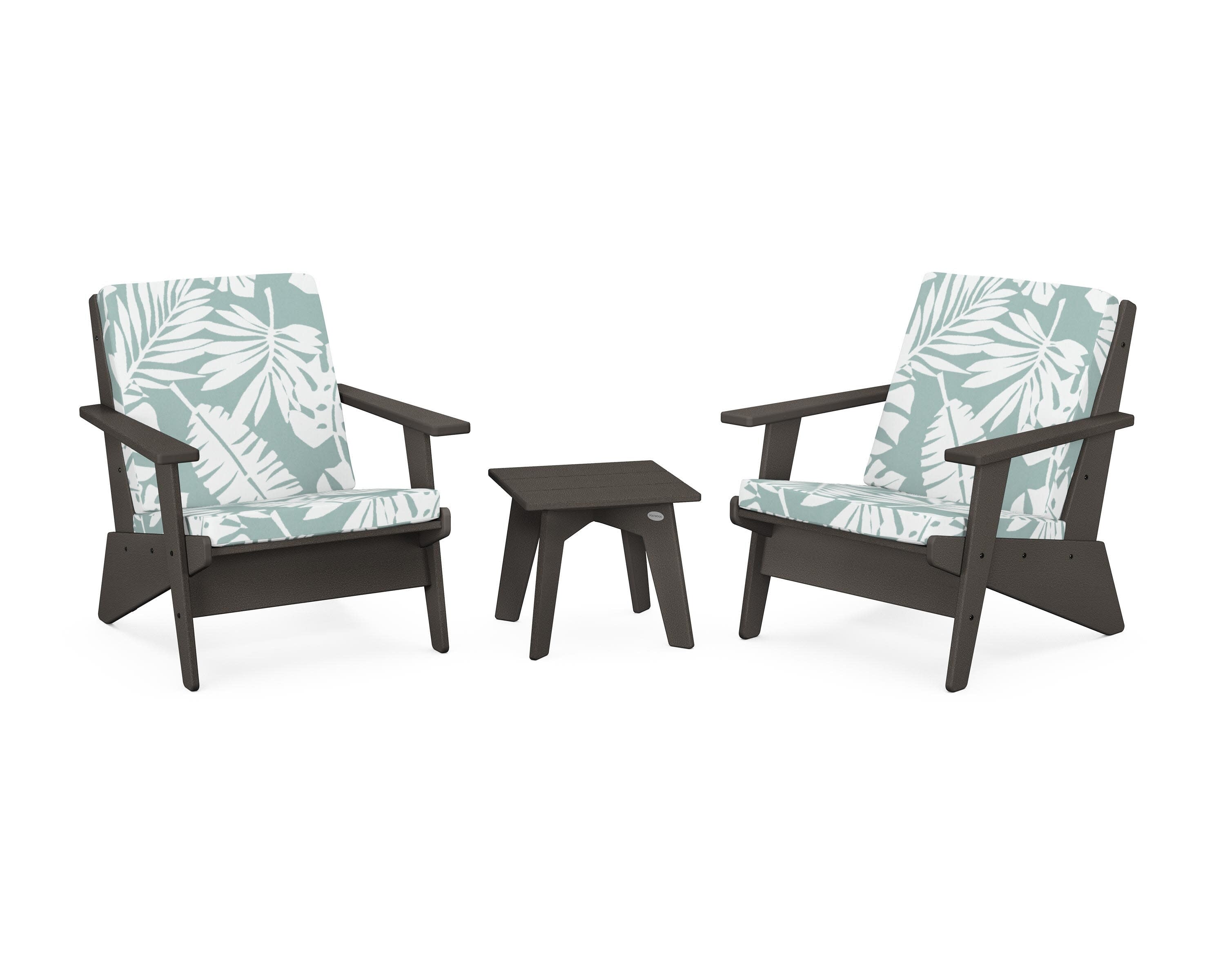 Riviera Modern Lounge 3-Piece Set in Vintage Coffee / Leaf Glacier Spa